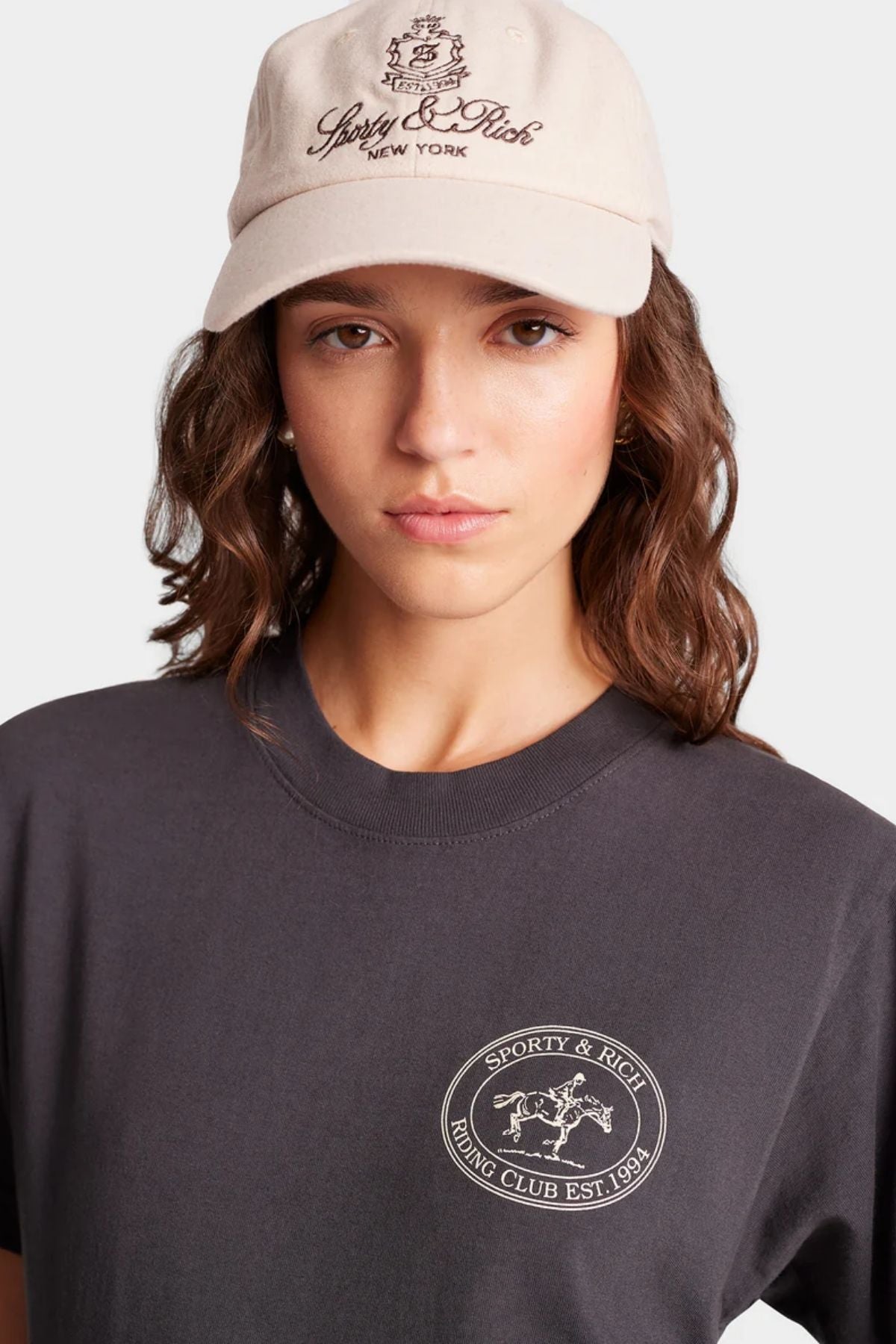 Sporty & Rich Riding Club T-Shirt - Faded Black/ Cream