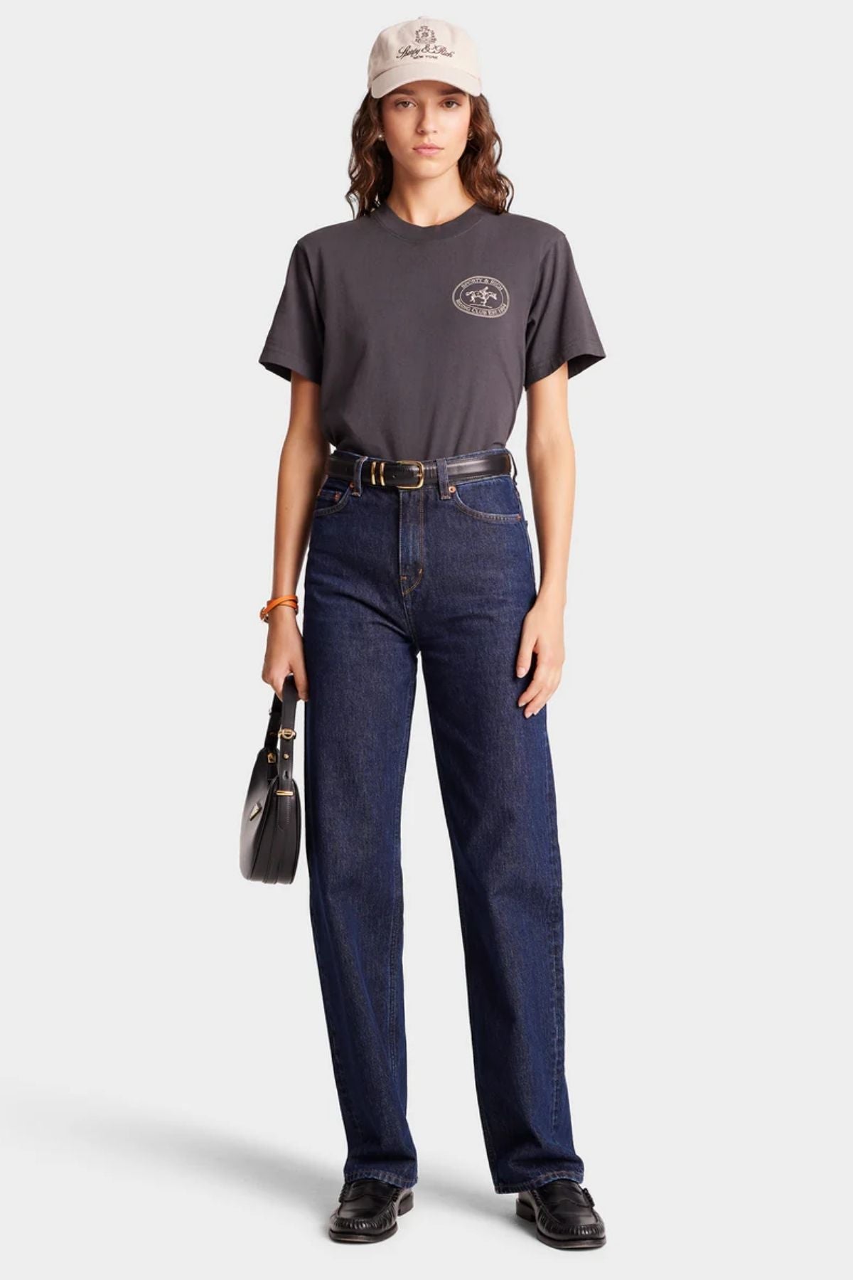 Sporty & Rich Riding Club T-Shirt - Faded Black/ Cream