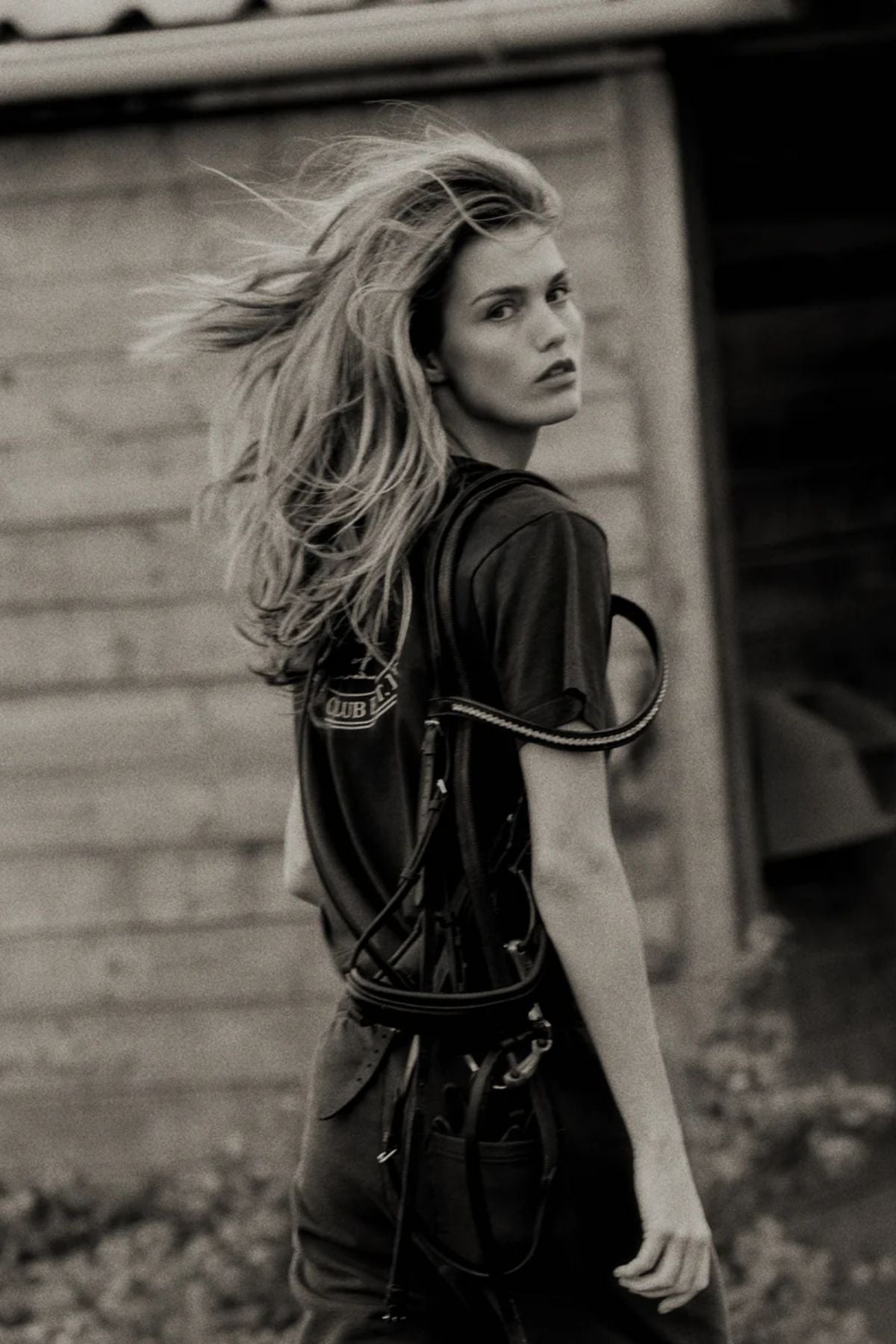 Sporty & Rich Riding Club T-Shirt - Faded Black/ Cream