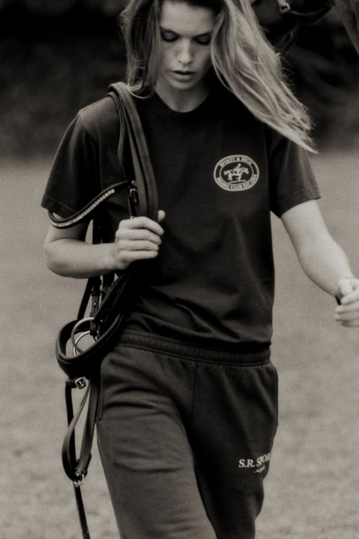 Sporty & Rich Riding Club T-Shirt - Faded Black/ Cream