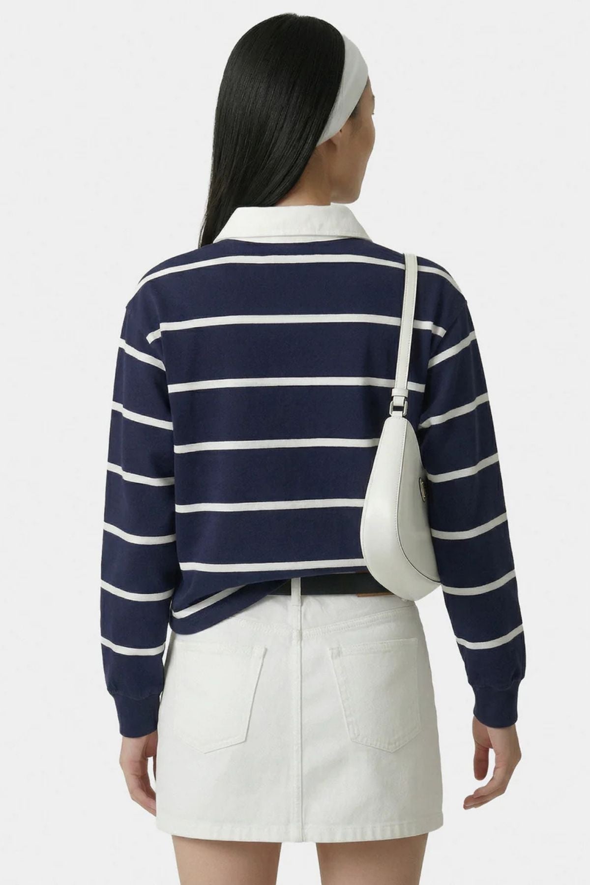 Sporty & Rich Serif Logo Rugby Polo - Dark Navy/ White