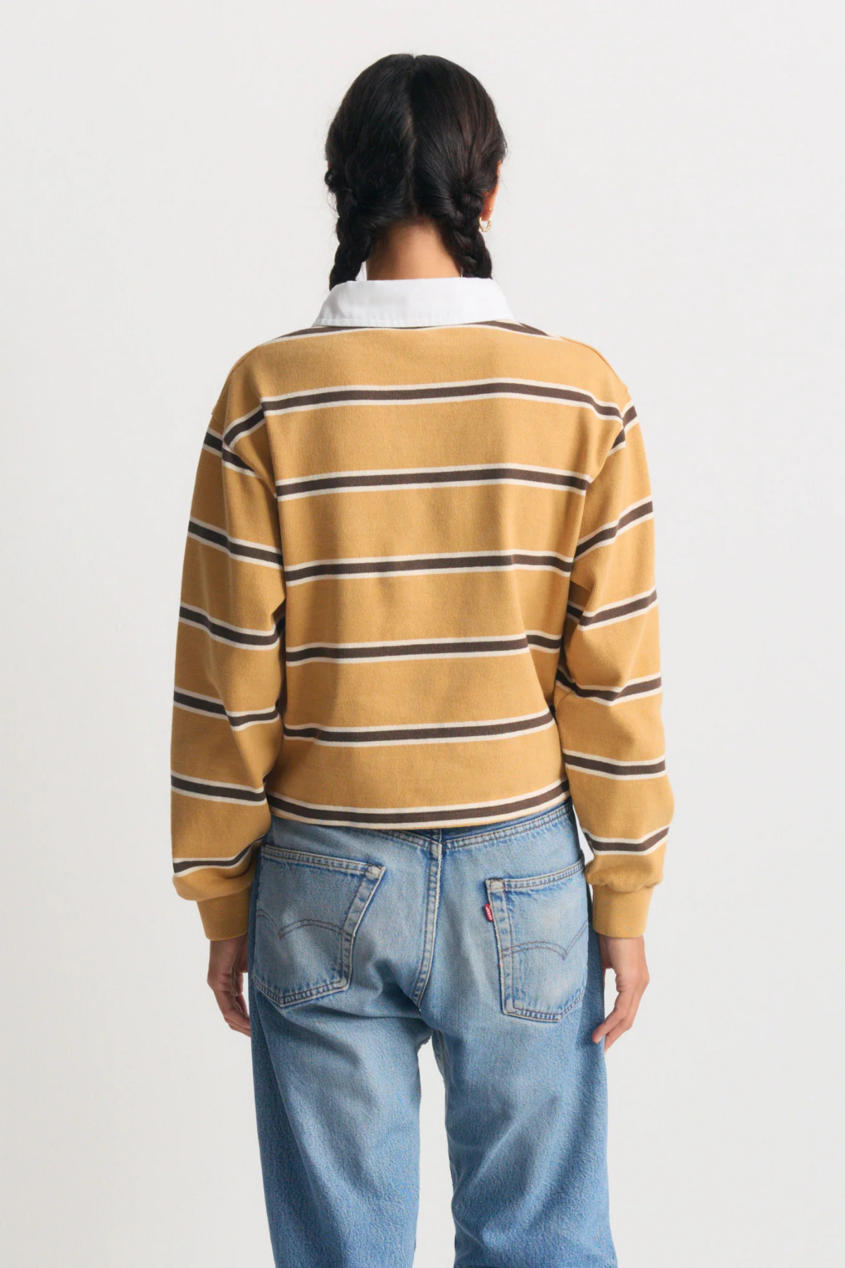 Sporty & Rich Serif Logo Rugby Polo - Camel/ Choc/ Cream87