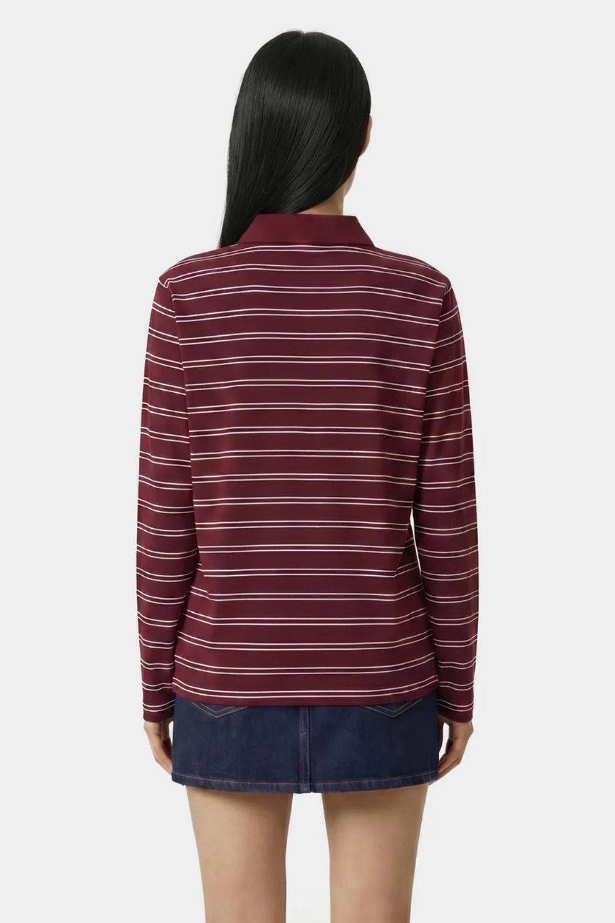 Sporty & Rich Signature Logo Easy LS Polo - Bordeaux/ White