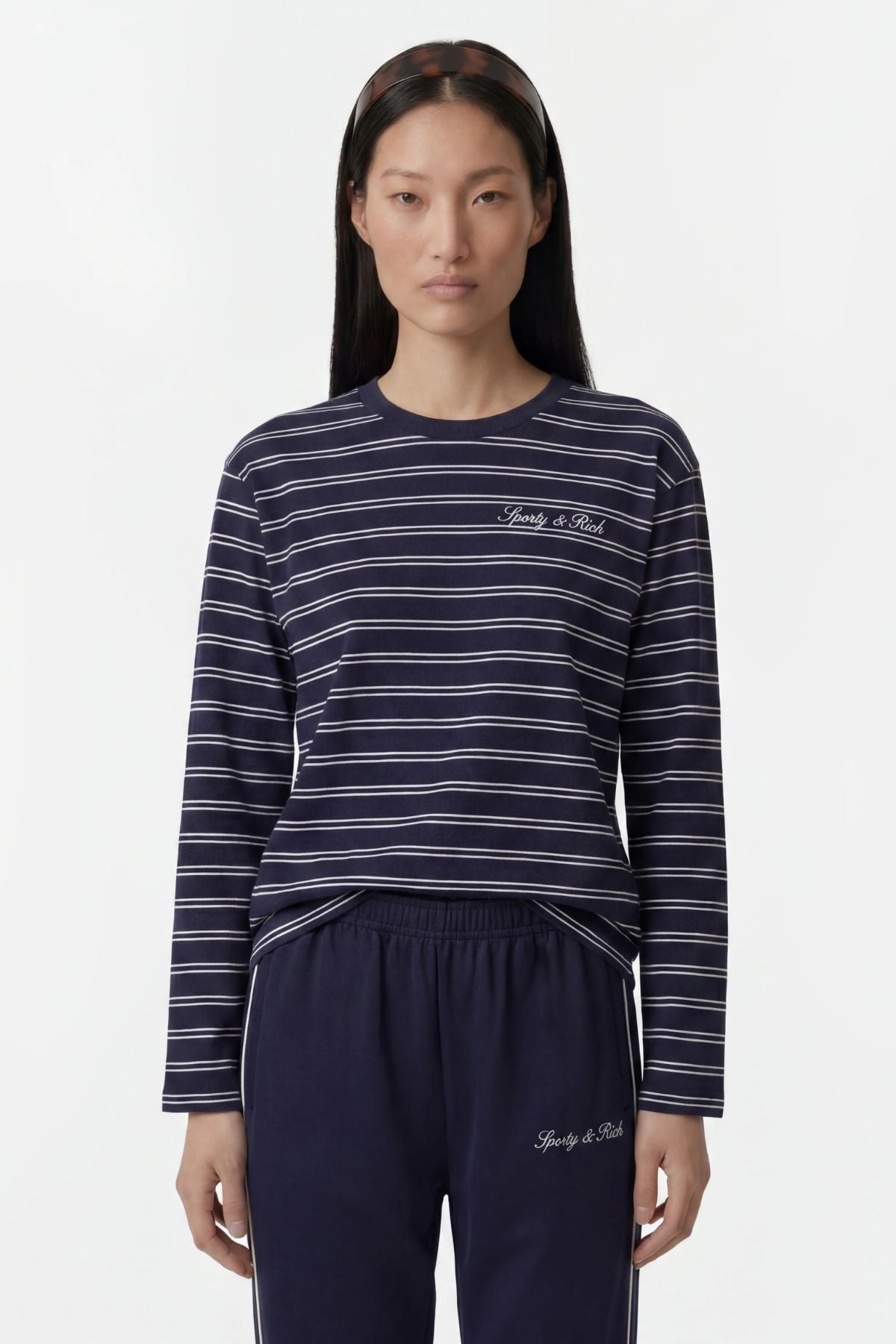 Sporty & Rich Signature Logo Easy LS Tee - Dark Navy