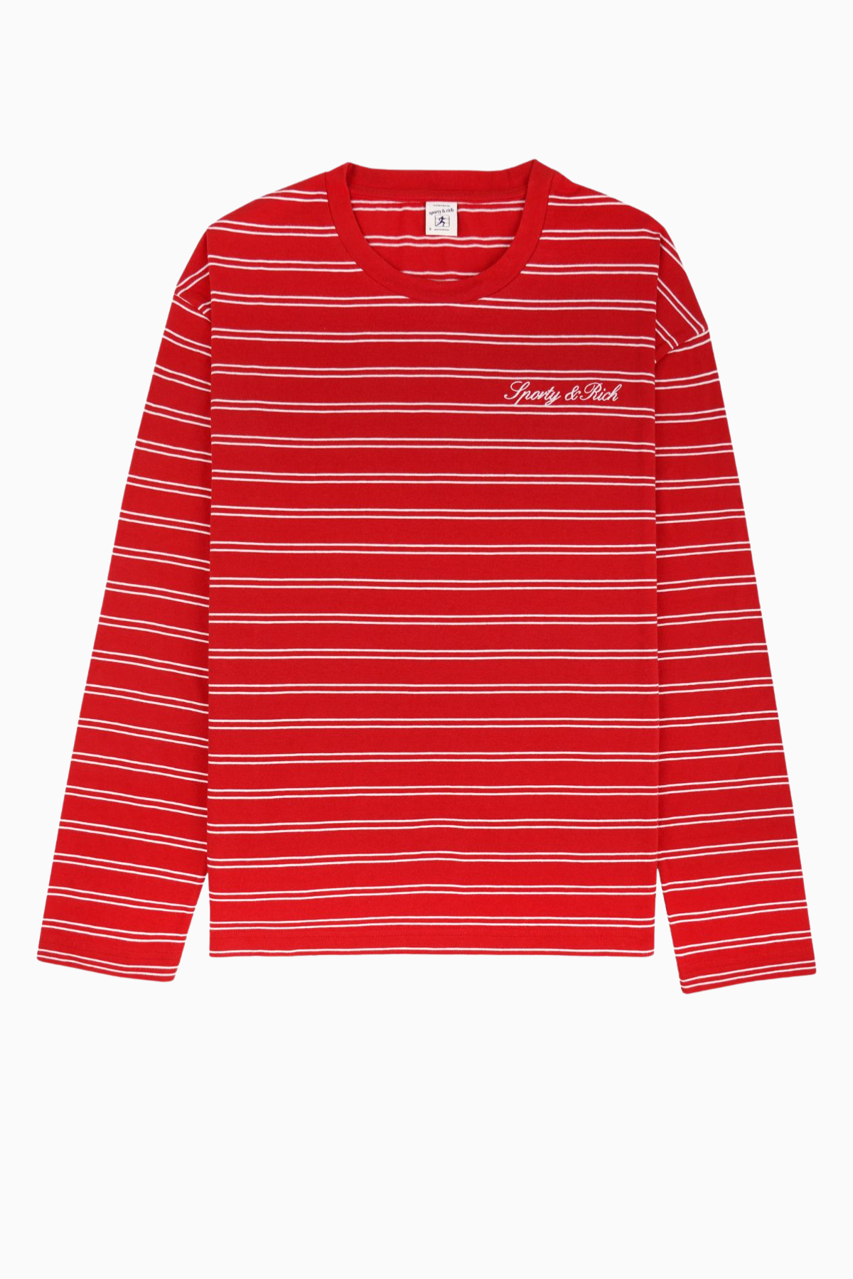 Sporty & Rich Signature Logo Easy LS Tee - Ruby/ White