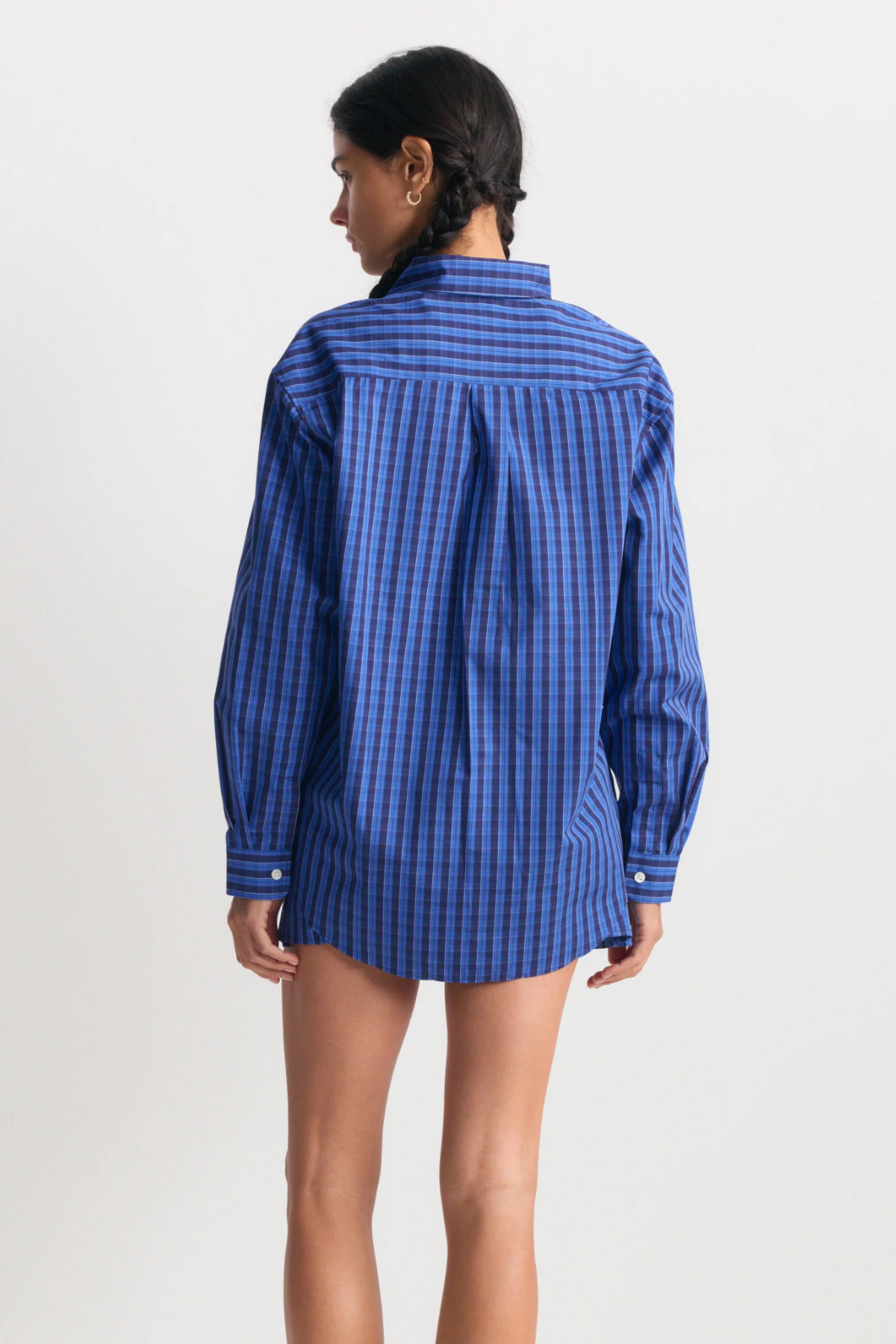 Sporty & Rich Signature Logo Oversized Shirt - Blue Check