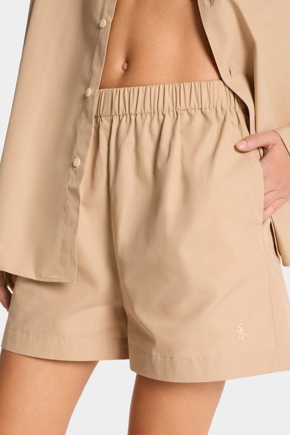 Sporty & Rich SRC Boxer Short - British Tan/ White