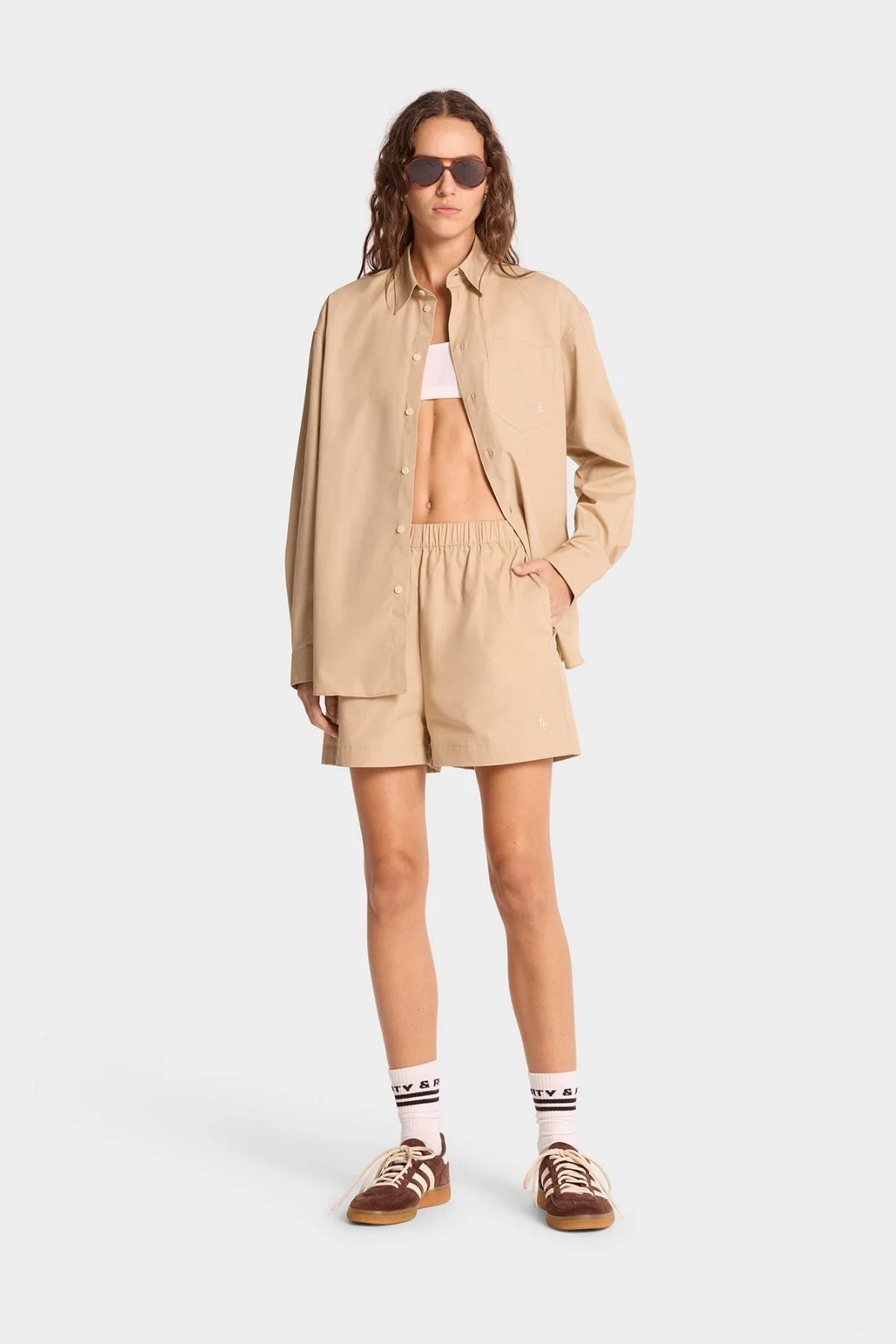 Sporty & Rich SRC Boxer Short - British Tan/ White