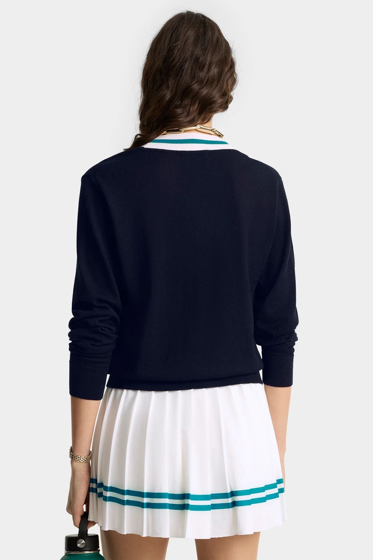 Sporty & Rich SRC Minimalist V-Neck Sweater - Dark Navy/ Off White