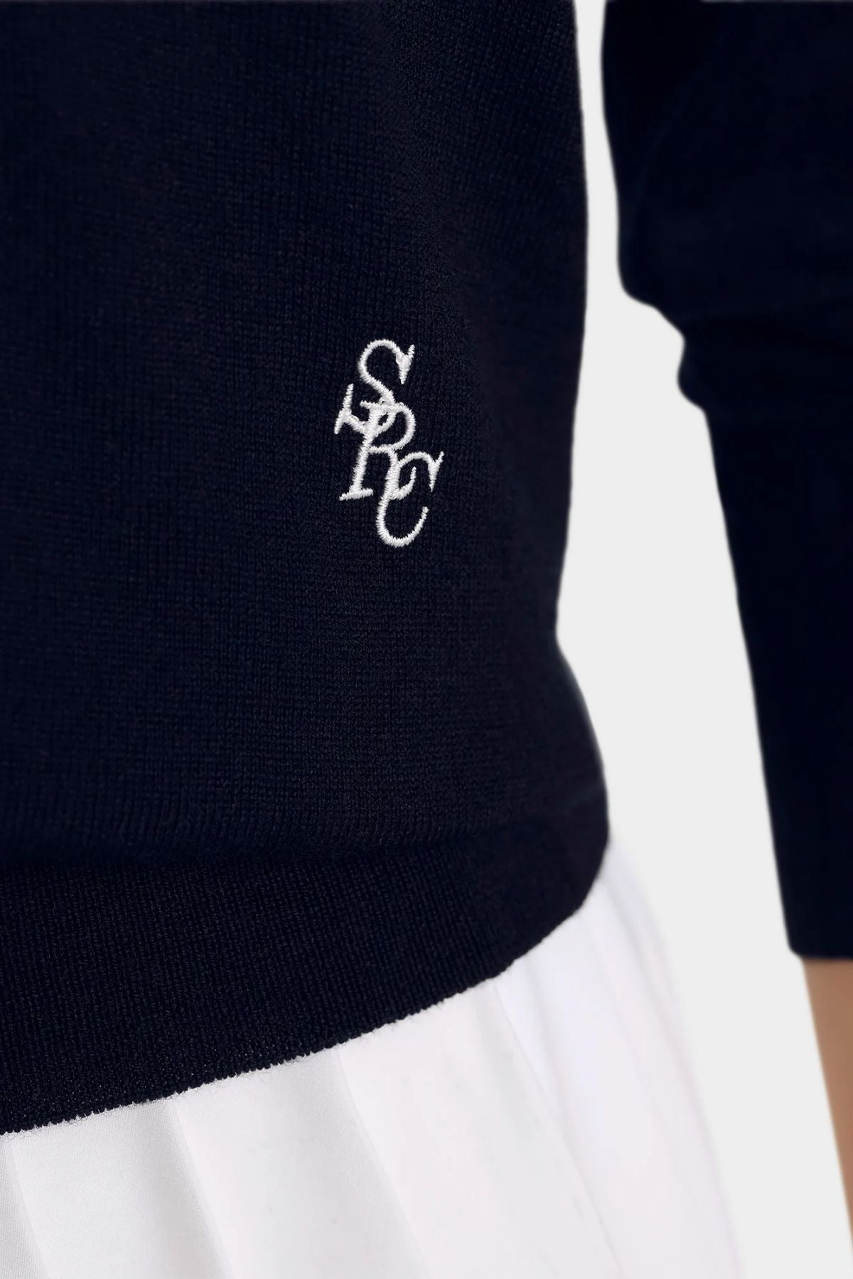 Sporty & Rich SRC Minimalist V-Neck Sweater - Dark Navy/ Off White