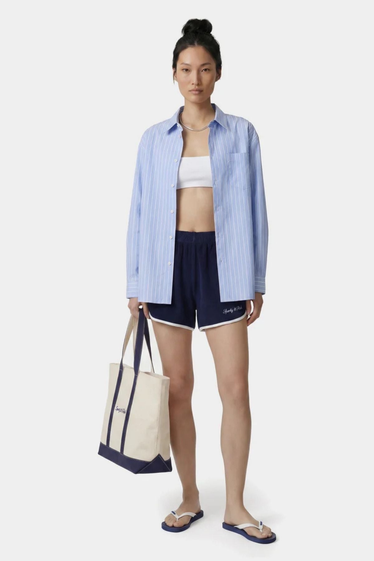 Sporty & Rich SRC Oversized Shirt - Ciel Stripe White