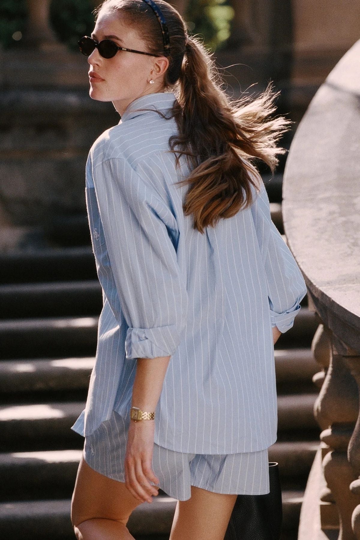 Sporty & Rich SRC Oversized Shirt - Ciel Stripe White