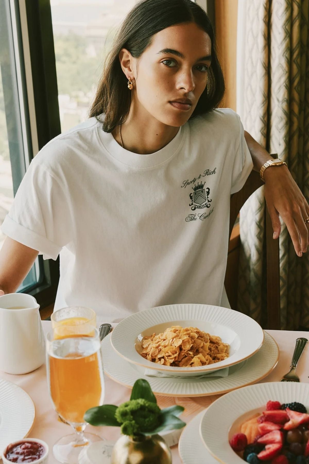 Sporty & Rich The Carlyle Crest T-Shirt - White/ Forest