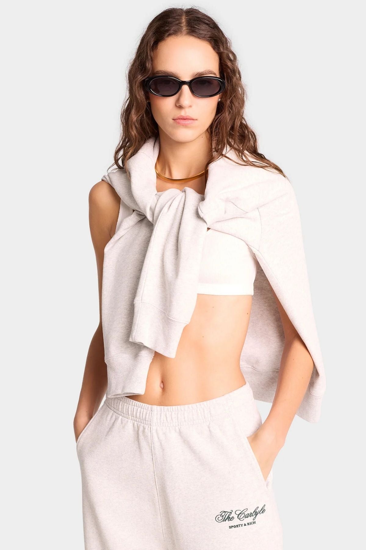 Sporty & Rich The Carlyle Script Sweatpant - Heather Grey/ Forest