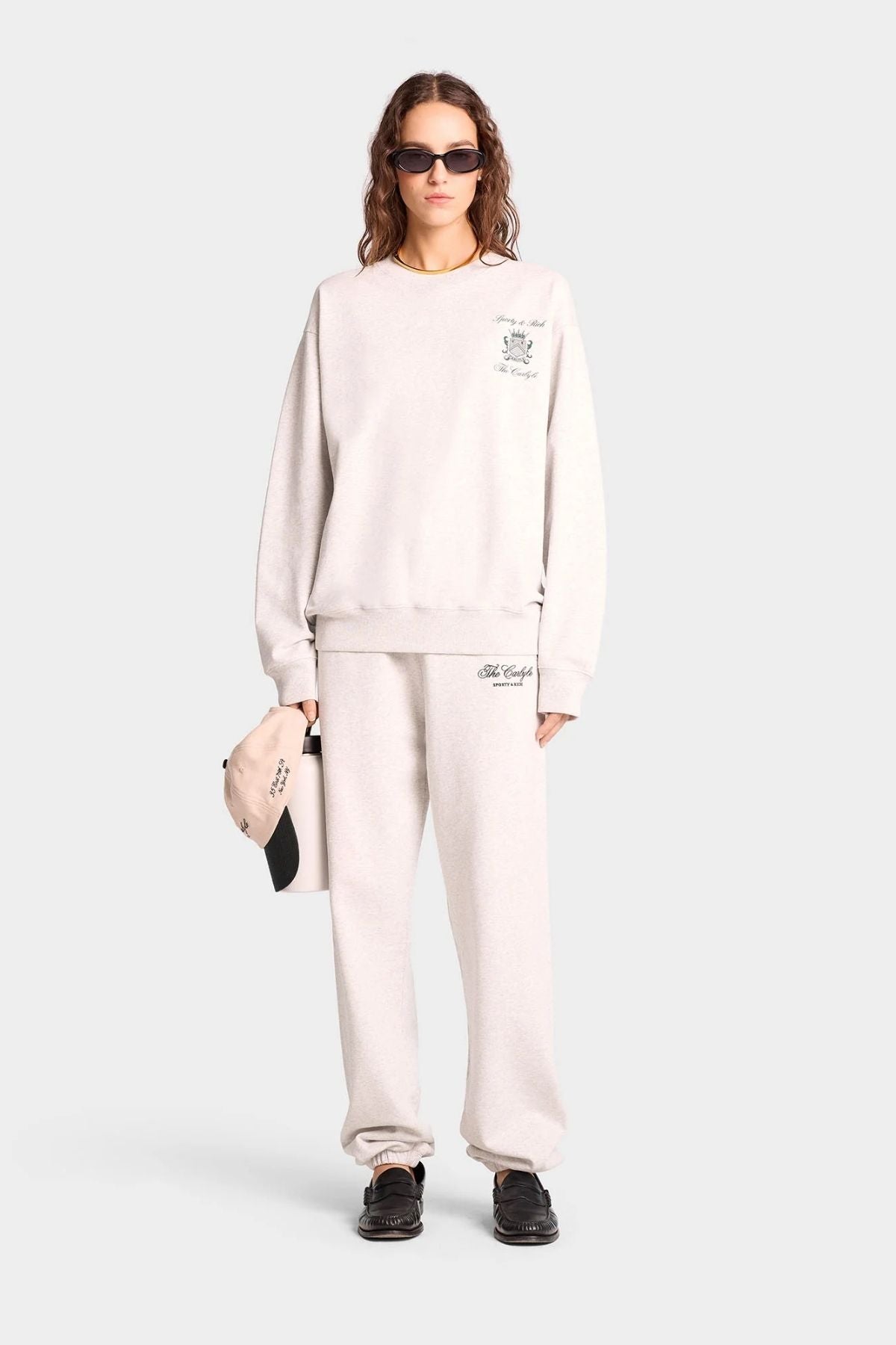 Sporty & Rich The Carlyle Script Sweatpant - Heather Grey/ Forest