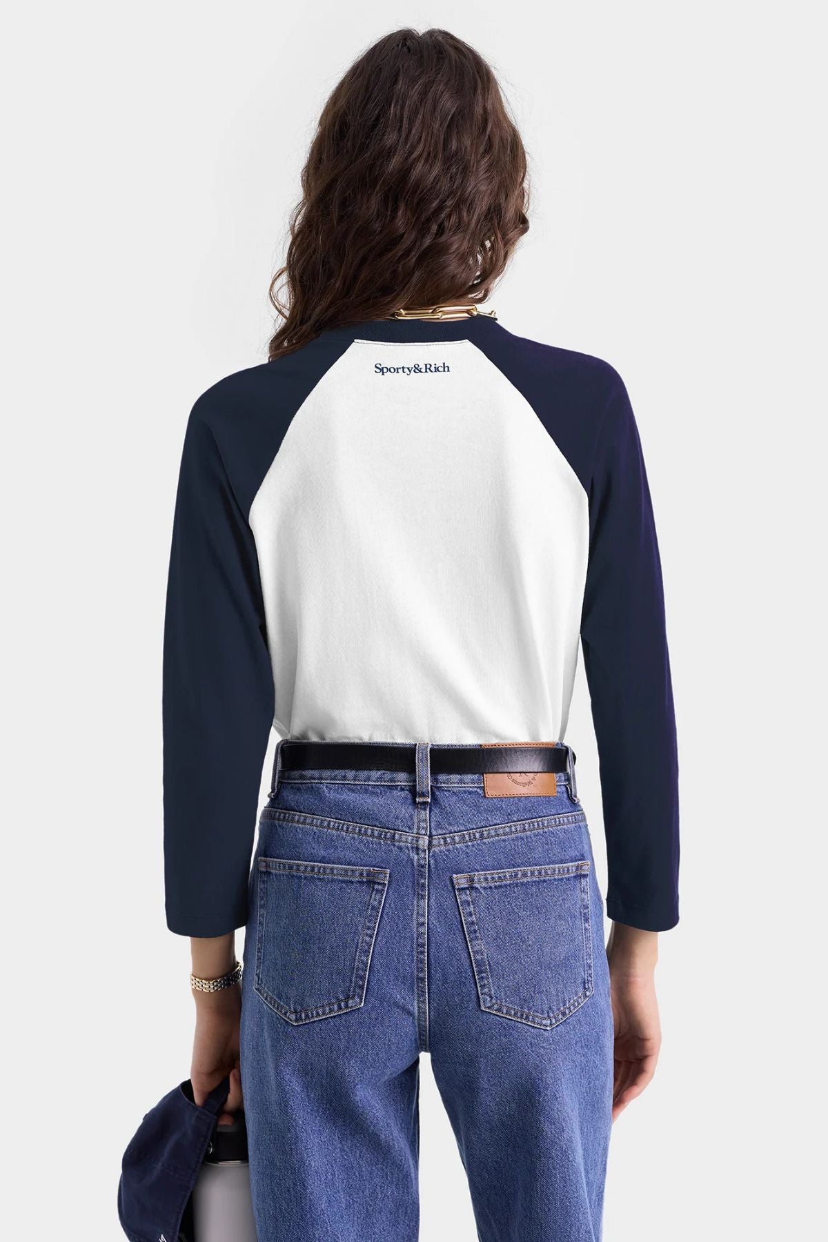 Sporty & Rich UCLA Crest Baseball T-Shirt - White/ Dark Navy