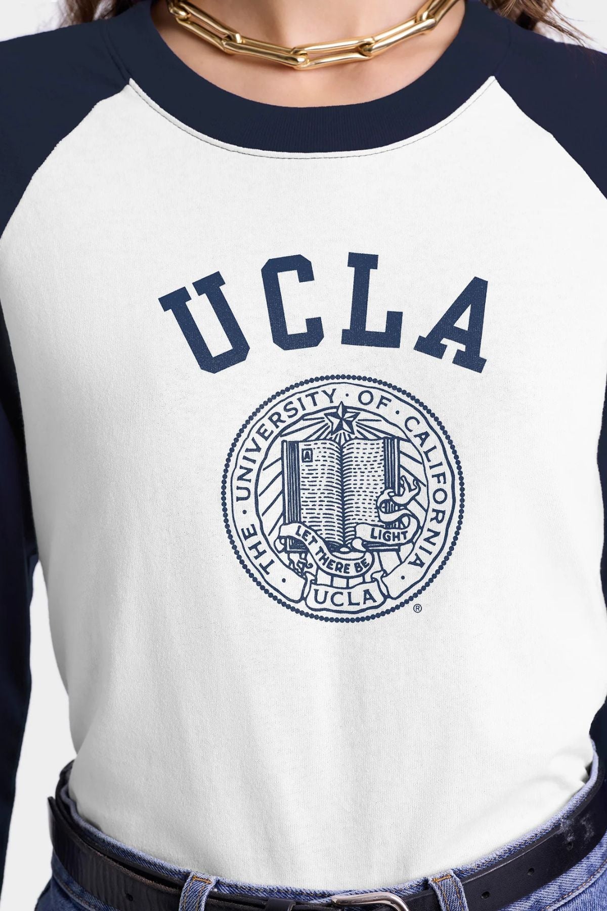 Sporty & Rich UCLA Crest Baseball T-Shirt - White/ Dark Navy