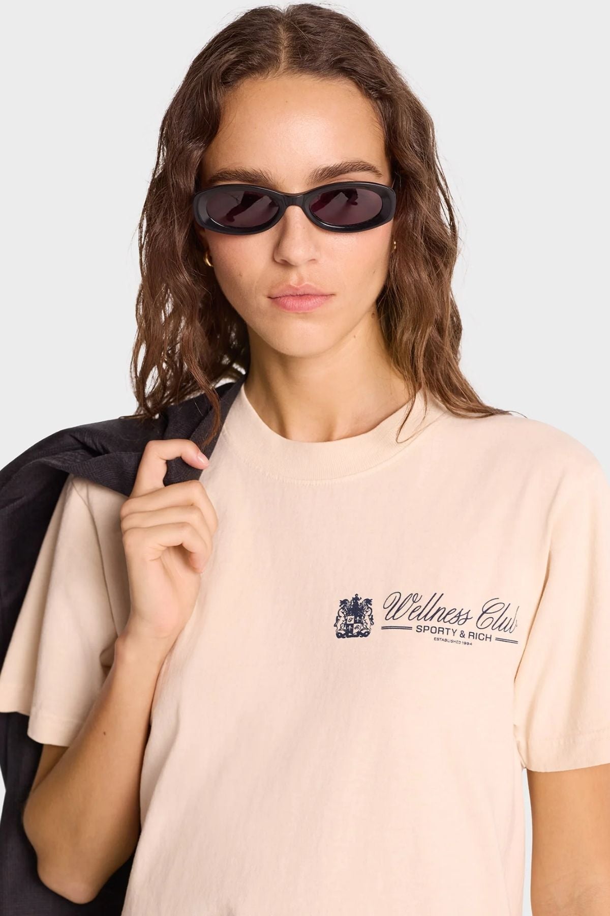 Sporty & Rich Unicorn Crest T-Shirt - Cream/ Navy