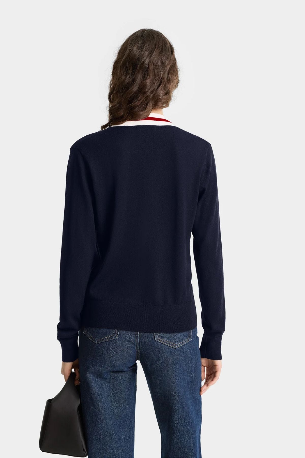 Sporty & Rich V-Neck Sweater - Dark Navy/ Ecru/ Ruby