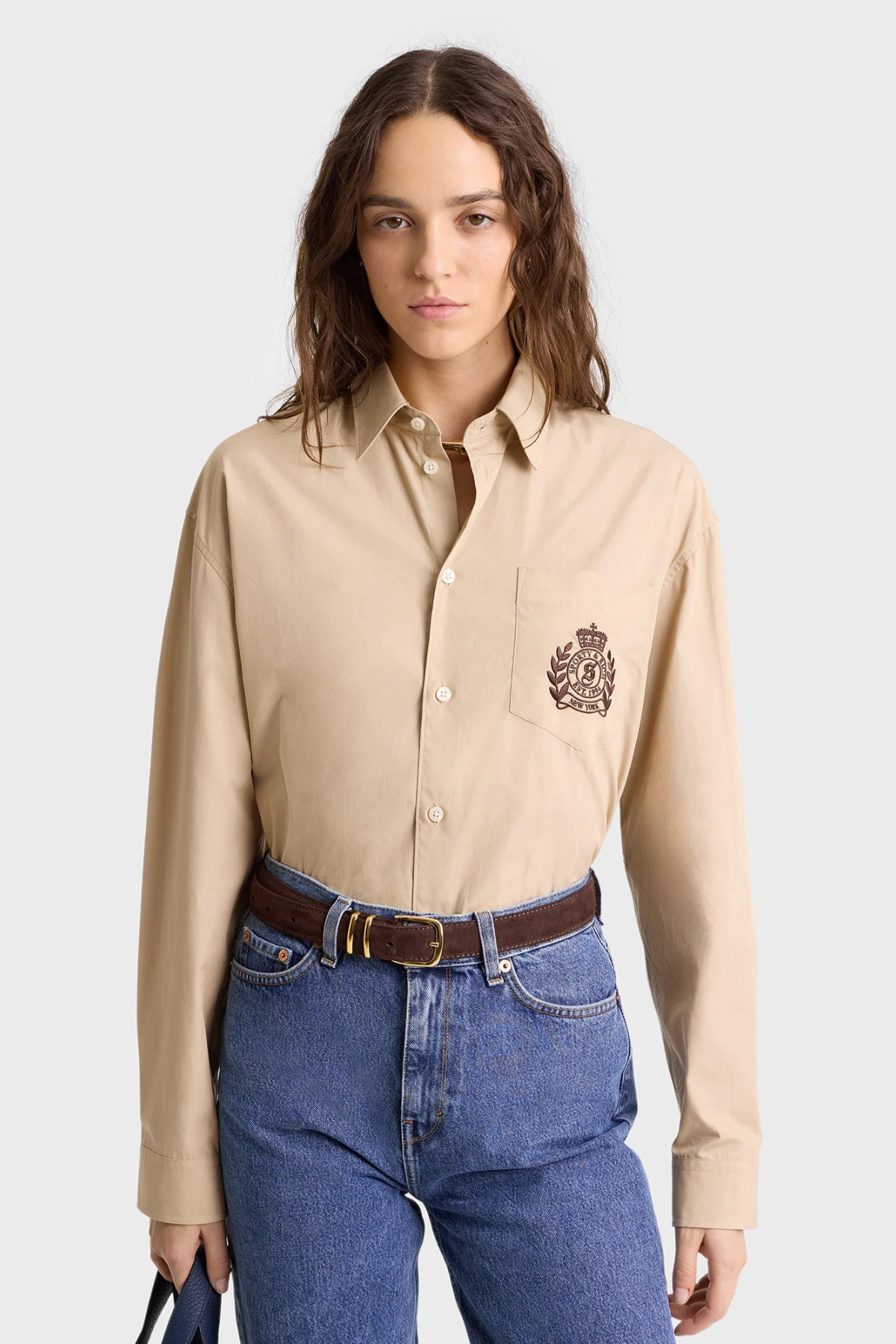Sporty & Rich H&W Crest Oversized Shirt - Light tan