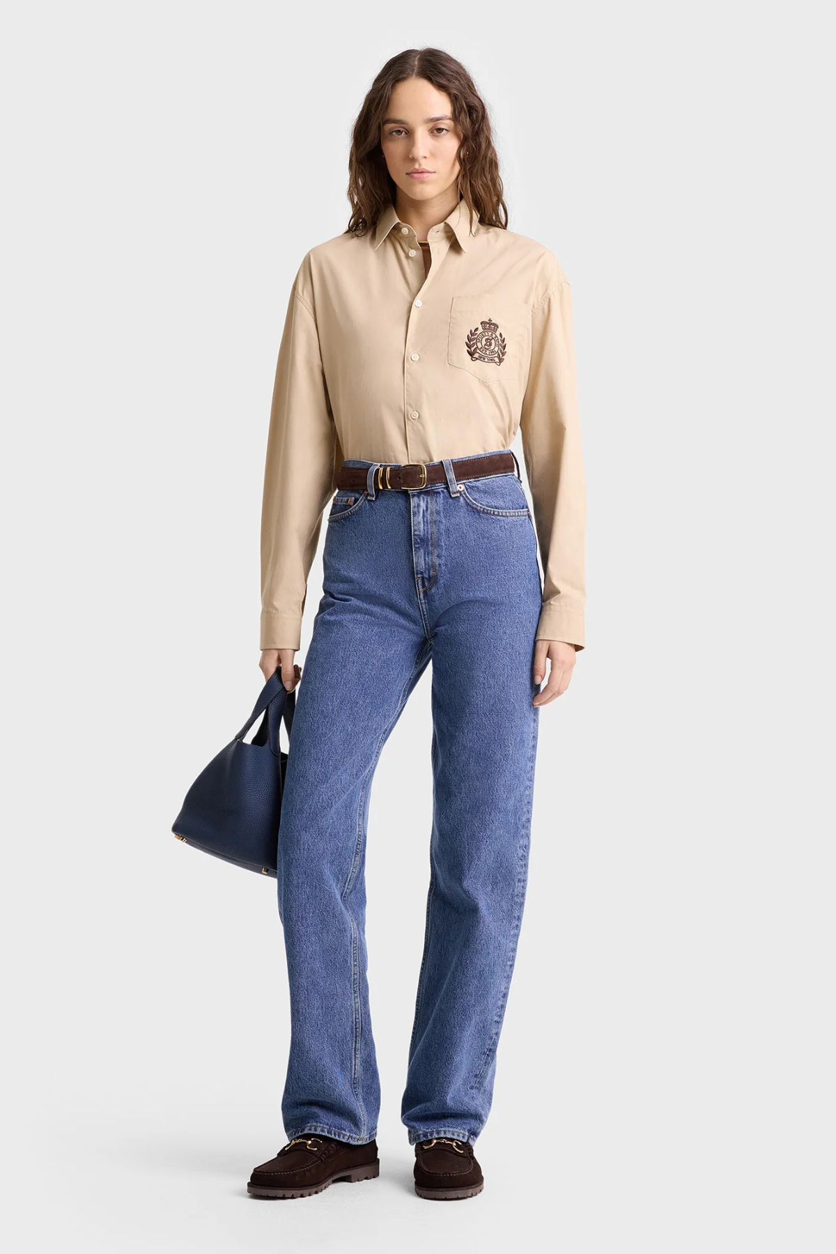 Sporty & Rich H&W Crest Oversized Shirt - Light tan