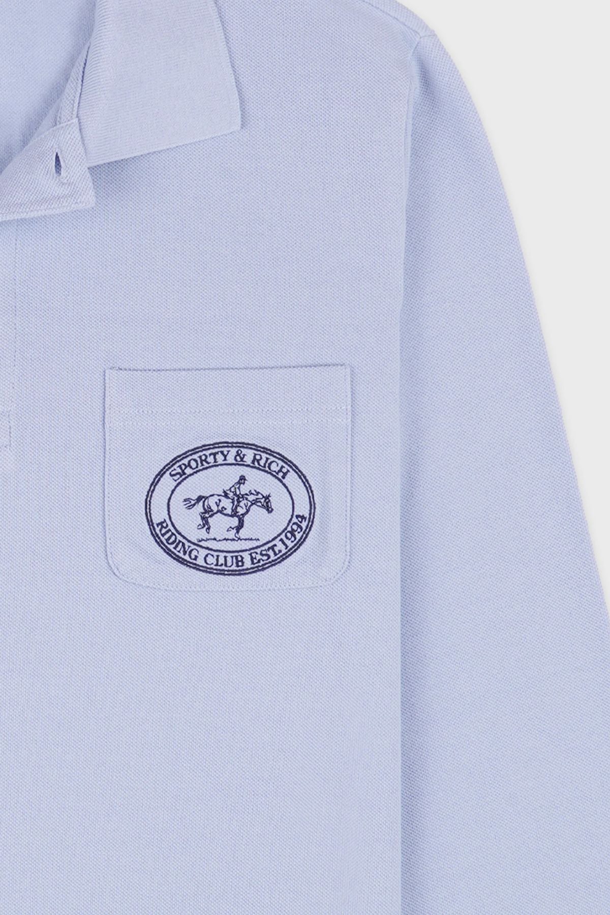 Sporty & Rich Riding Club Longsleeve Pique Polo - Washed Hydrangea