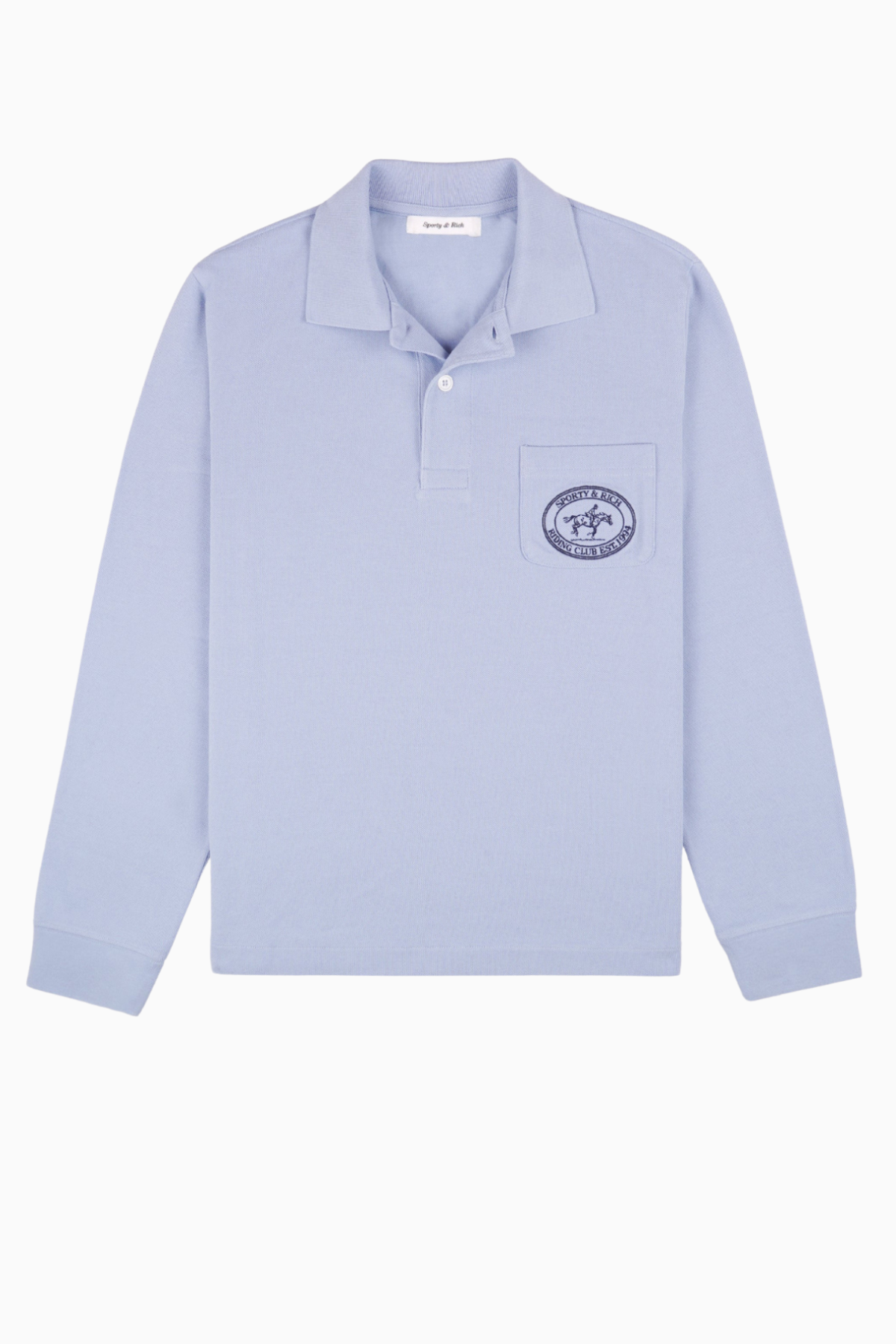 Sporty & Rich Riding Club Longsleeve Pique Polo - Washed Hydrangea