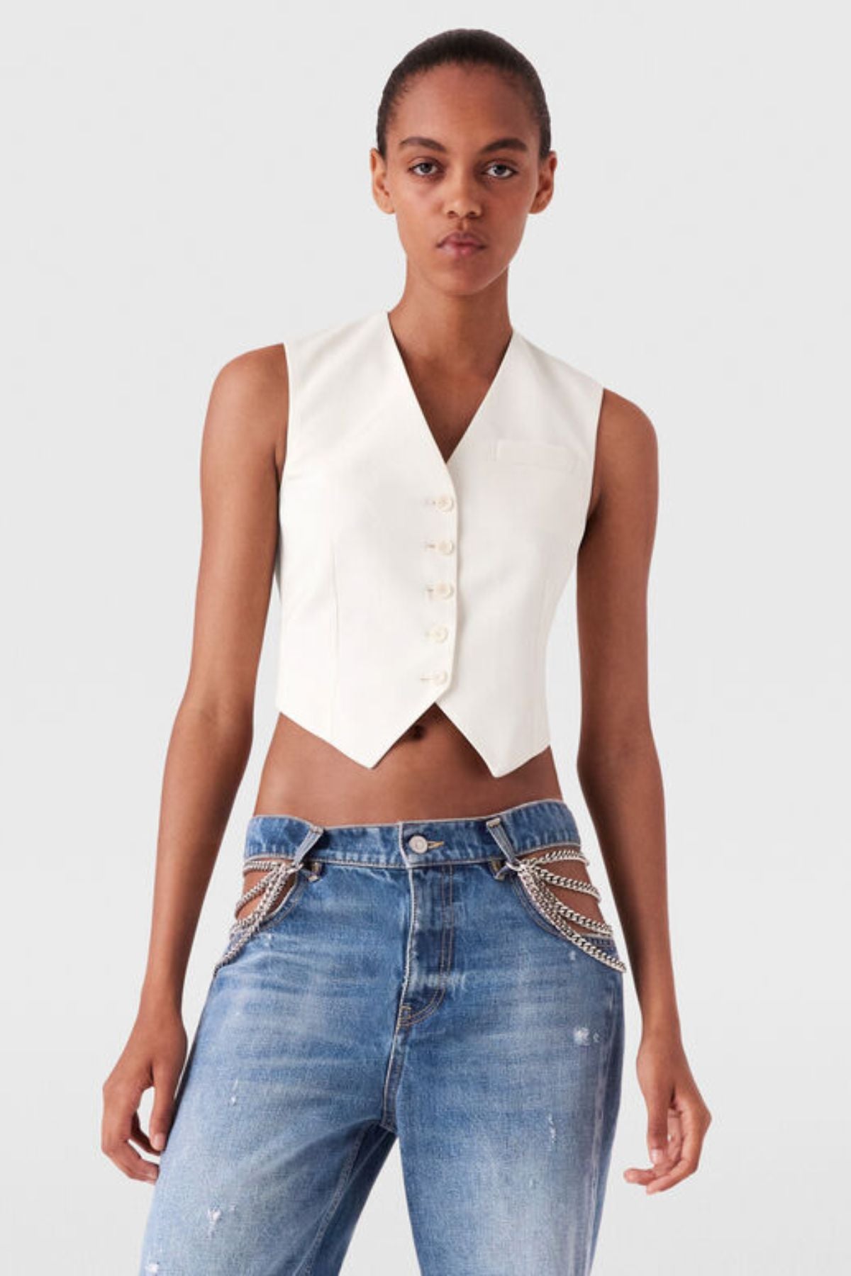 Stella McCartney Cropped Tailored Wool Vest - Cream