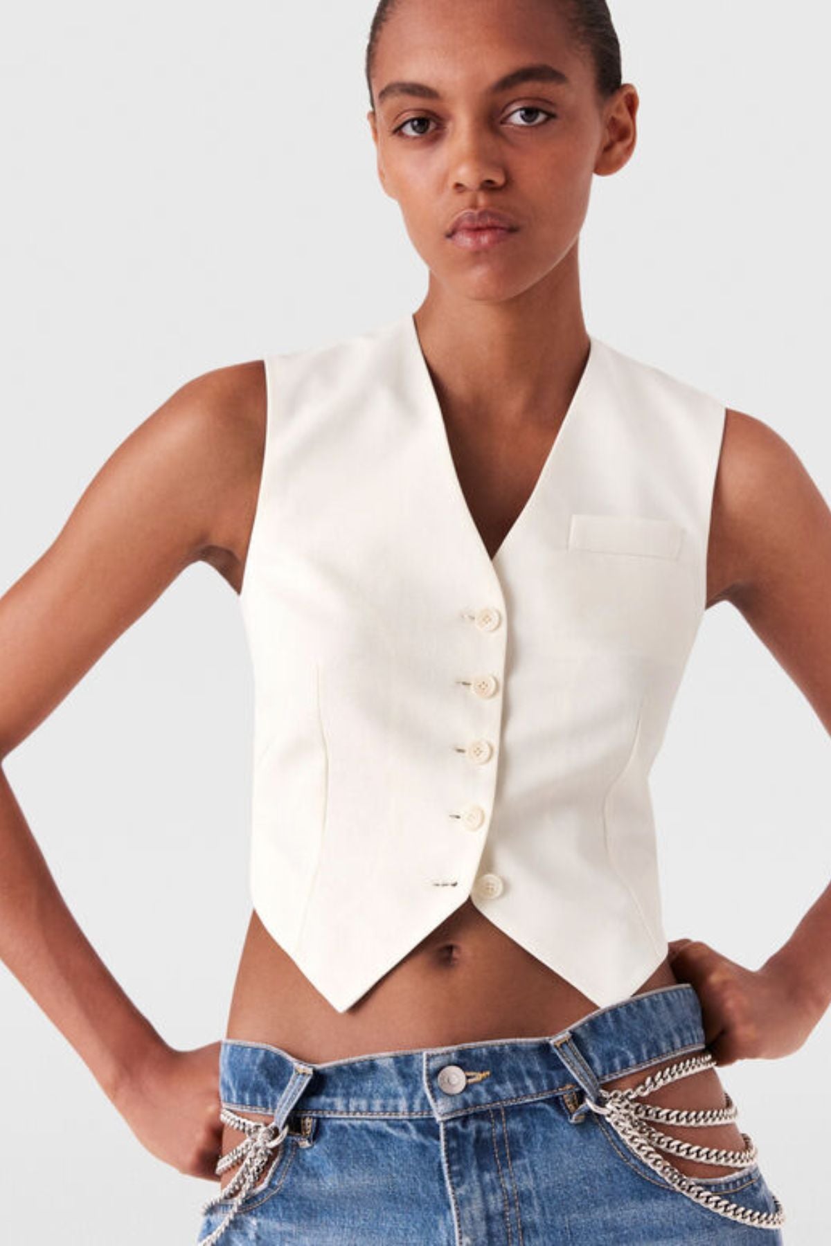 Stella McCartney Cropped Tailored Wool Vest - Cream