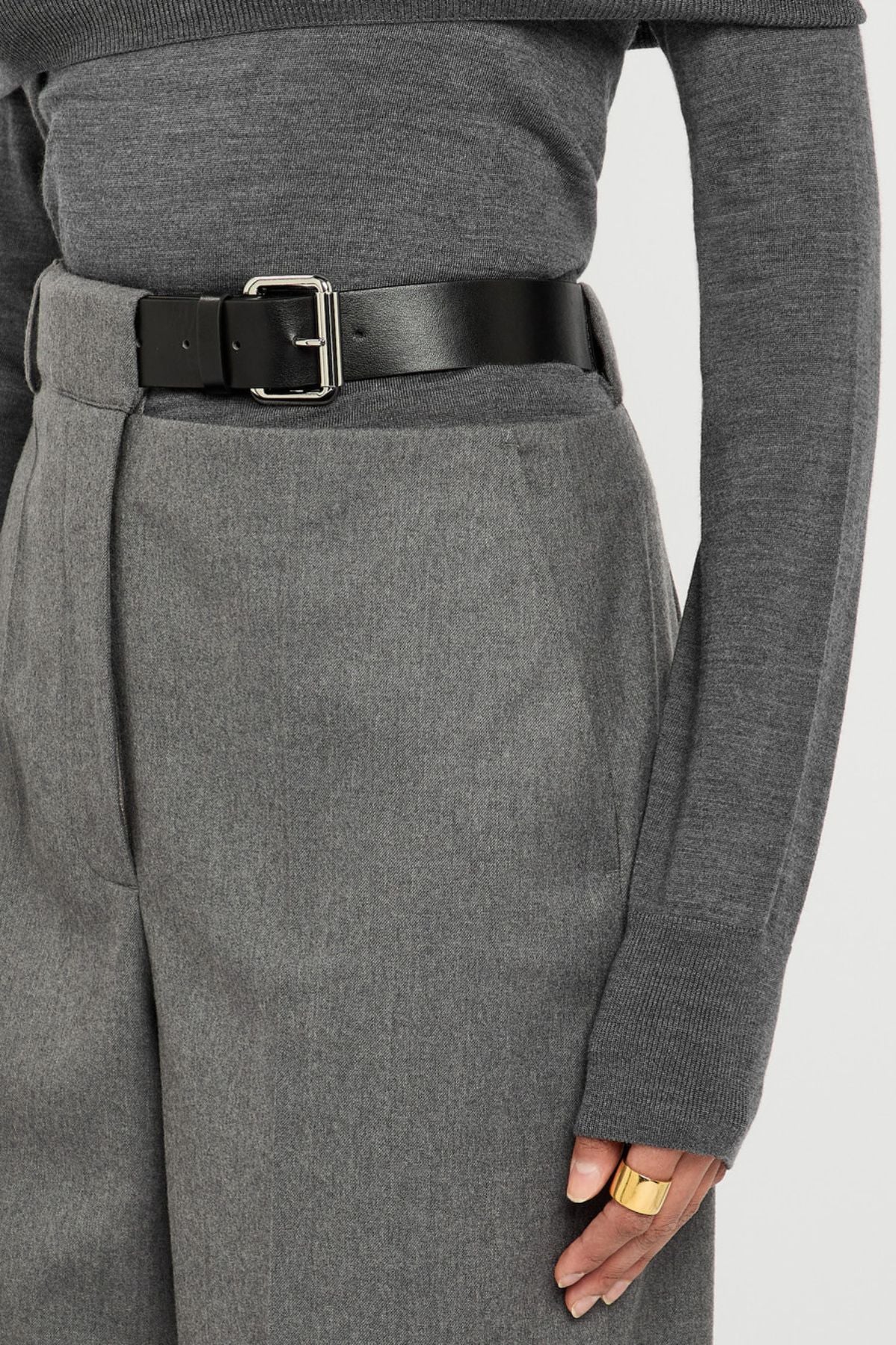 Stella McCartney Belted Flannel Trouser - Grey Melange