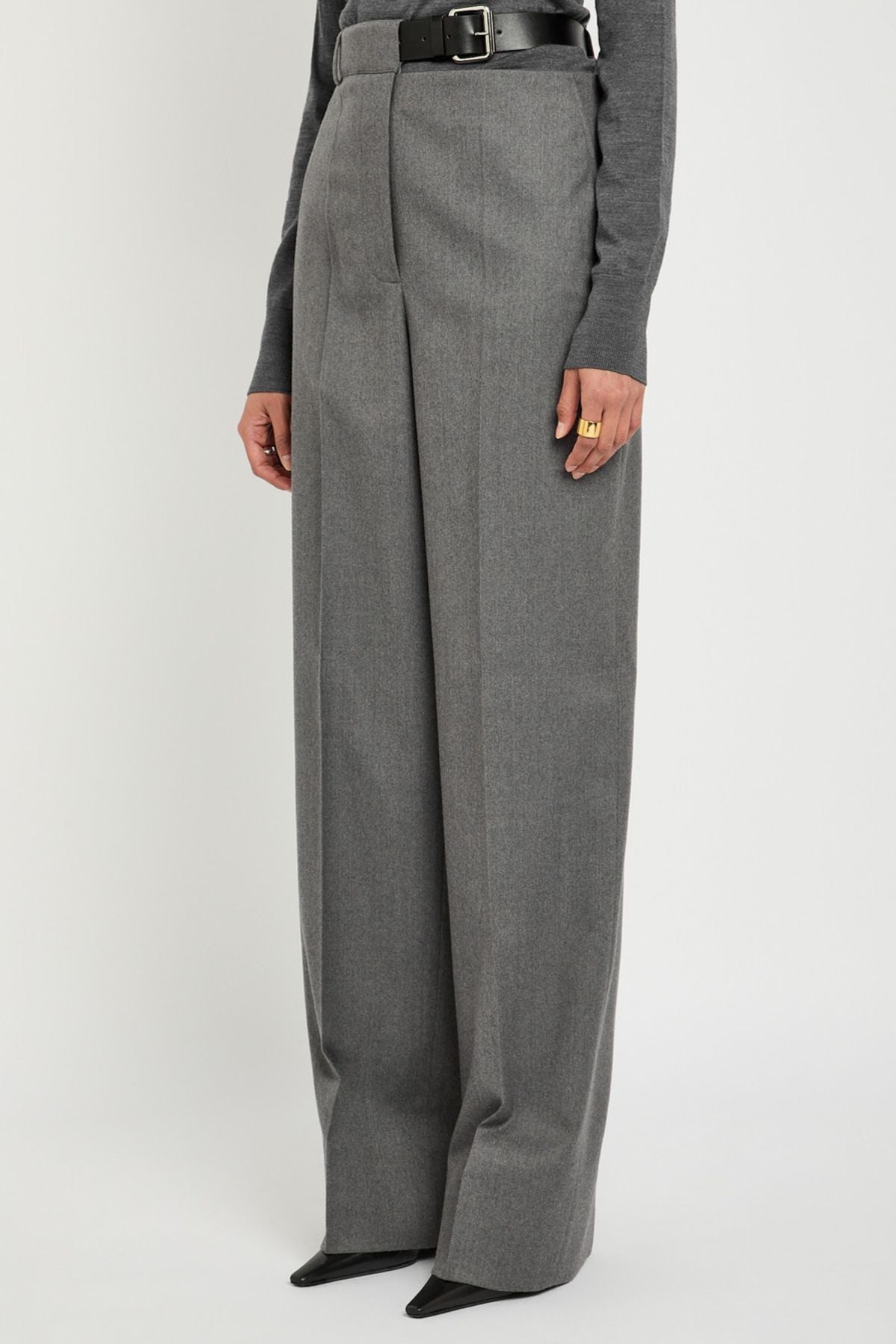 Stella McCartney Belted Flannel Trouser - Grey Melange