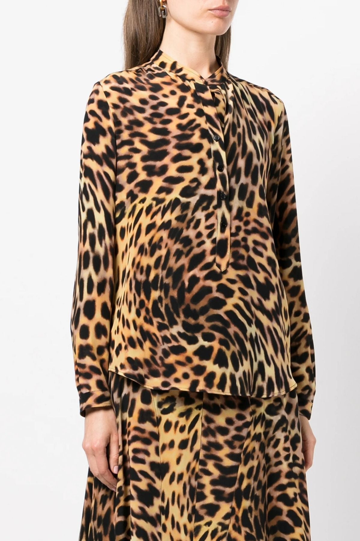 Stella McCartney Cheetah Print Collarless Silk Shirt - Tortoiseshell