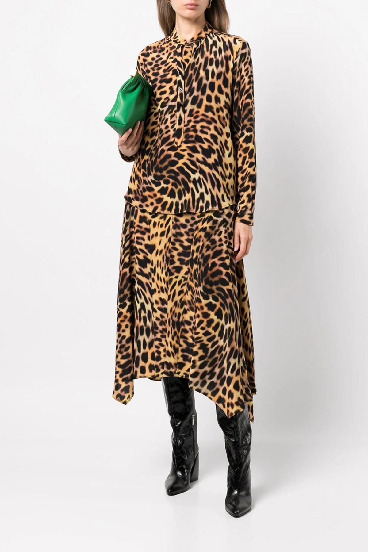 Stella McCartney Cheetah Print Collarless Silk Shirt - Tortoiseshell