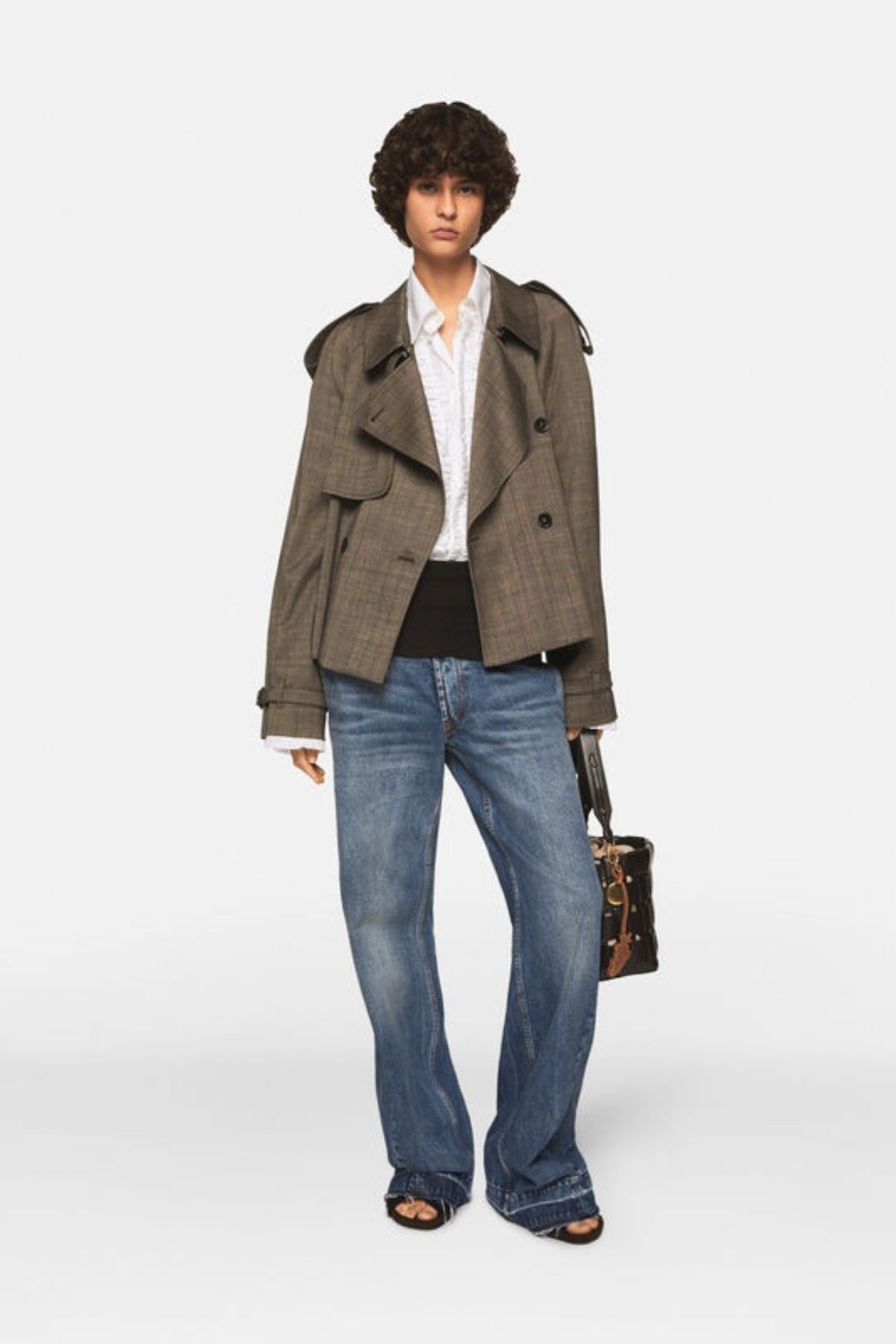 Stella McCartney Cropped Checked Wool Trench Jacket - Stone