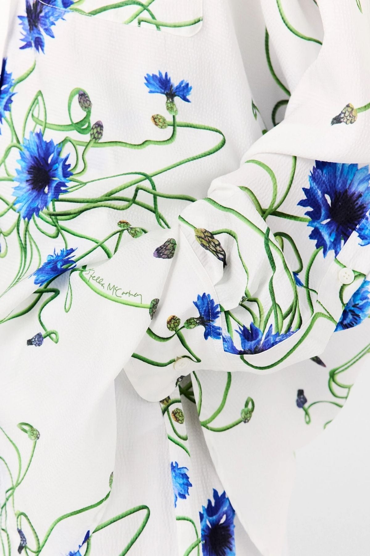 Stella McCartney Floral Print Hammered Overshirt - Cornflower