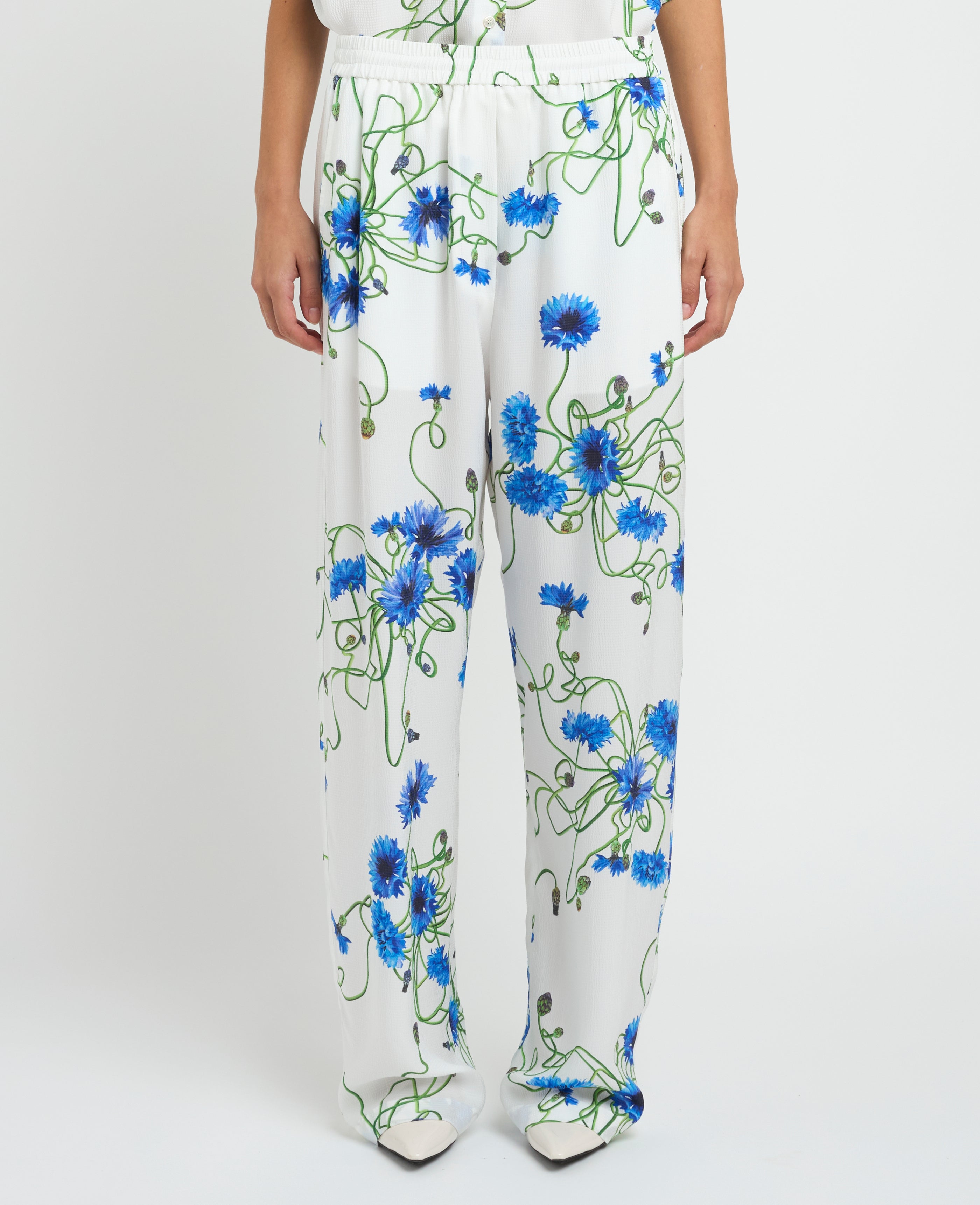 Stella McCartney Floral Print Hammered Pant - Cornflower