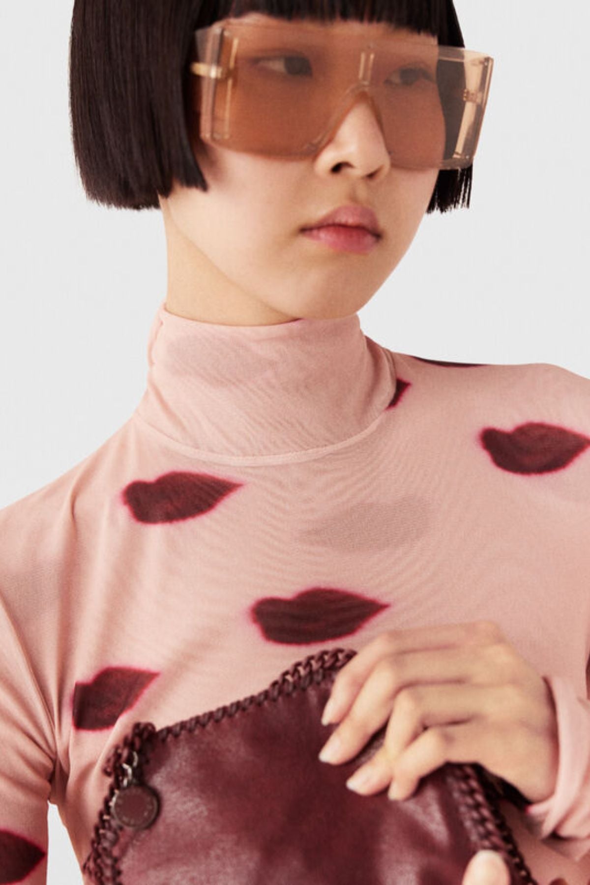Stella McCartney Lips Print Turtleneck Top - Dusty Rose