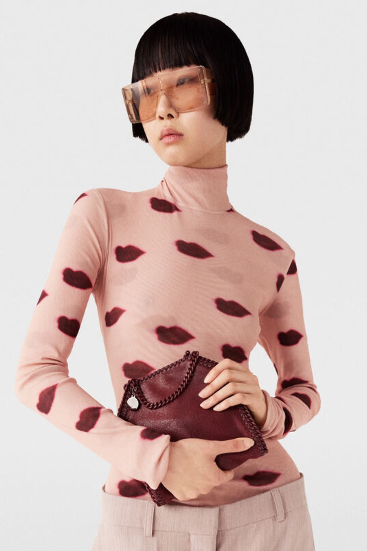 Stella McCartney Lips Print Turtleneck Top - Dusty Rose