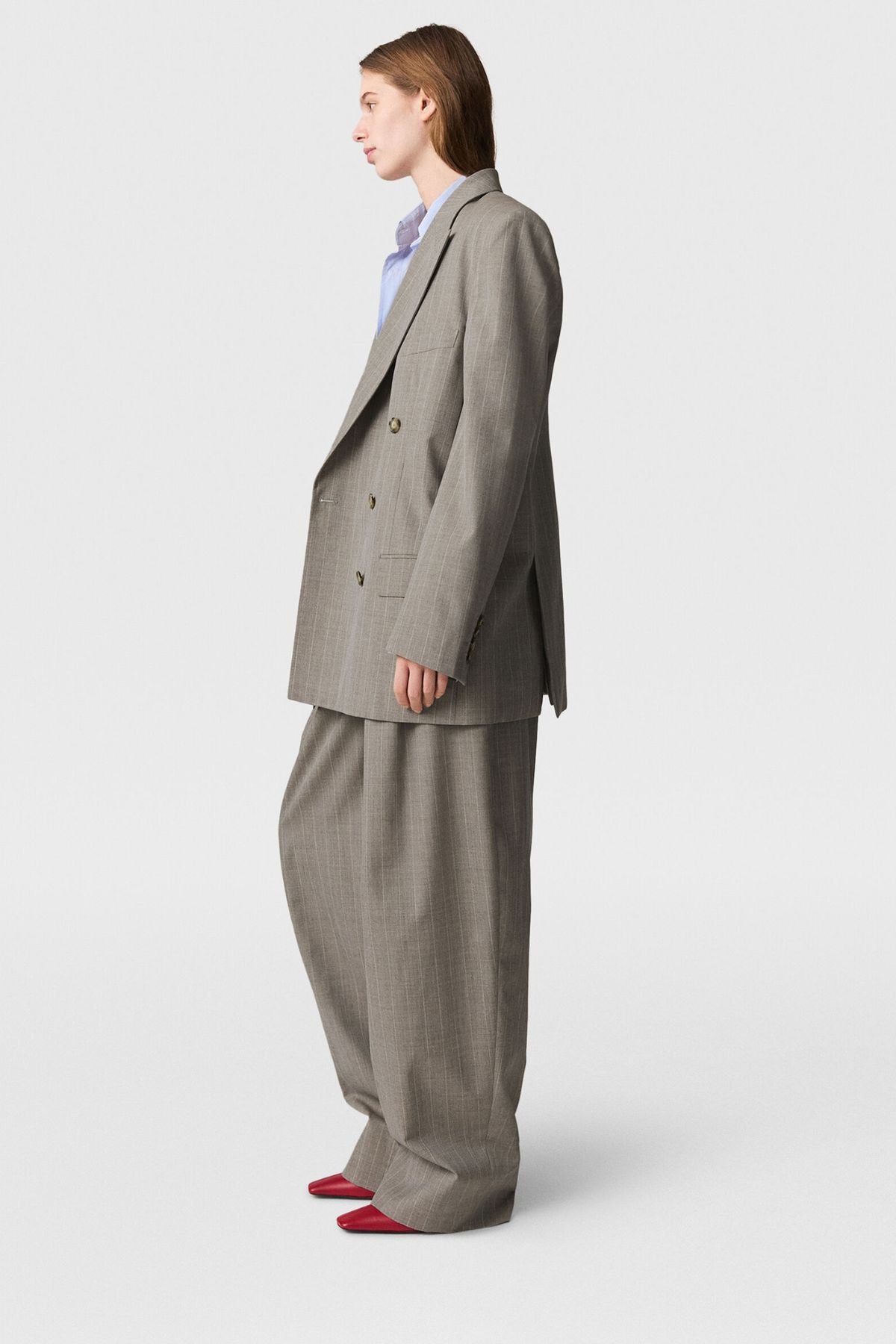 Stella McCartney Melange Stripe Balloon Trouser - Stone