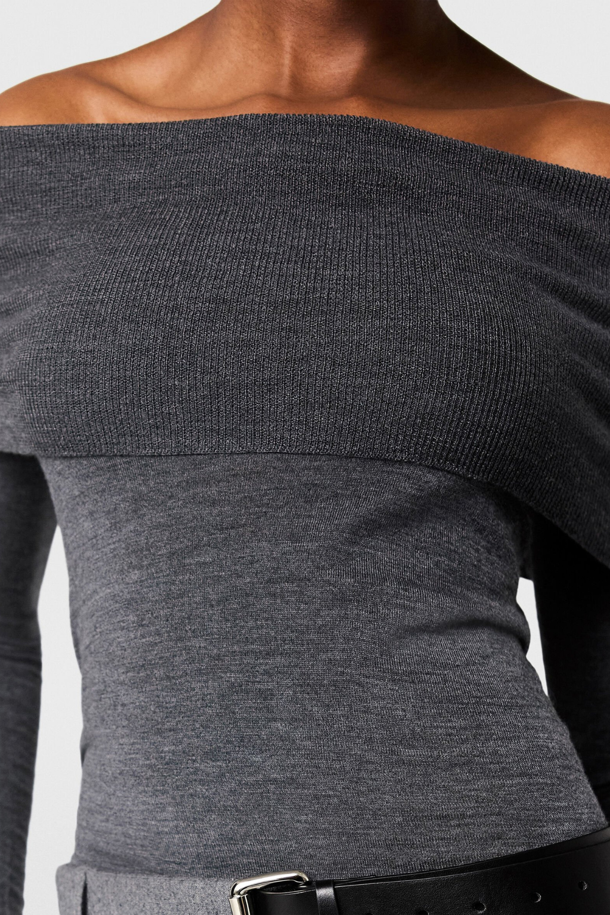 Stella McCartney Off Shoulder LS Knit - Dark Grey Melange