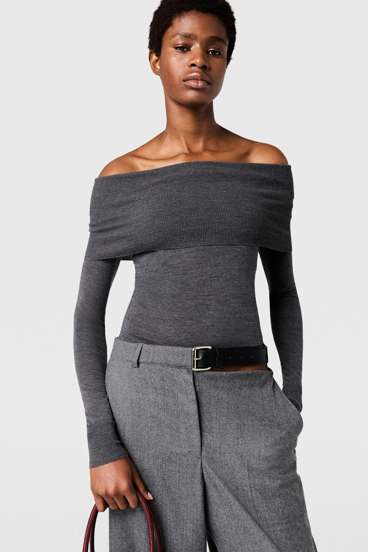 Stella McCartney Off Shoulder LS Knit - Dark Grey Melange