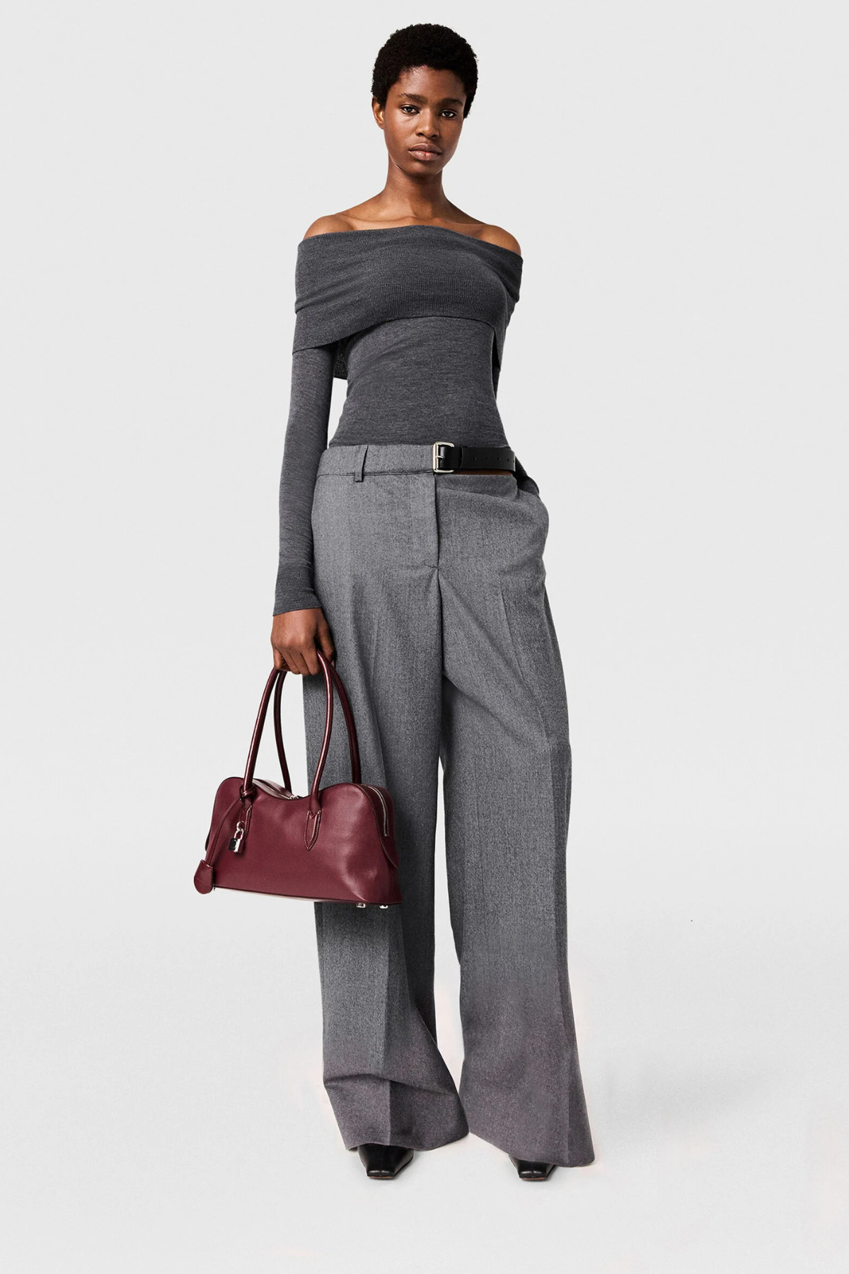 Stella McCartney Off Shoulder LS Knit - Dark Grey Melange