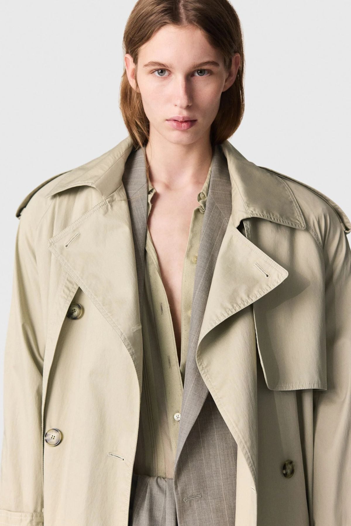 Stella McCartney Padded Shoulder Trench - Pebble