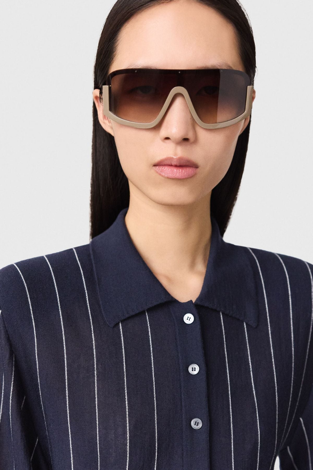 Stella McCartney Pinstripe Light Knit Polo - Ink/ White