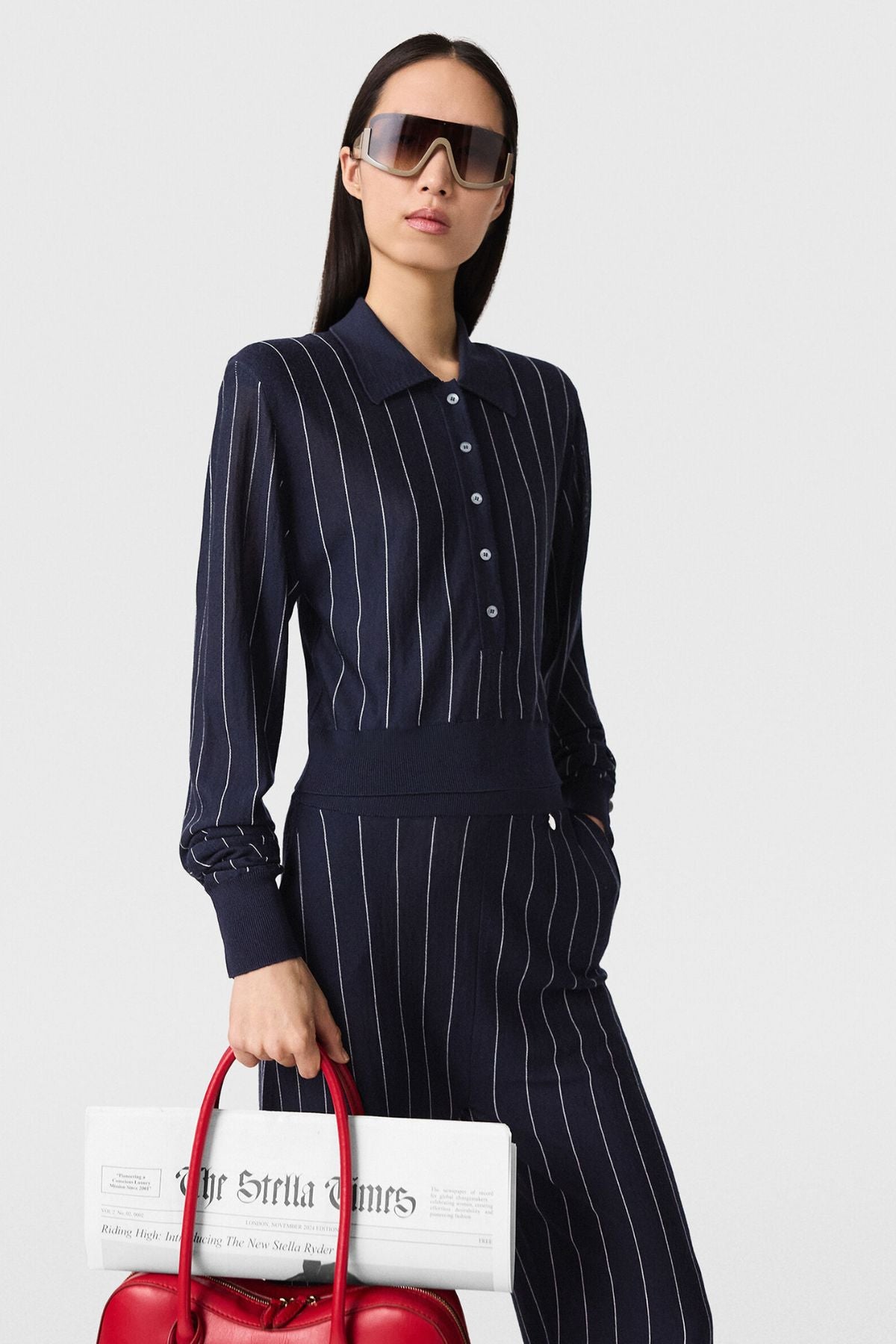 Stella McCartney Pinstripe Light Knit Polo - Ink/ White