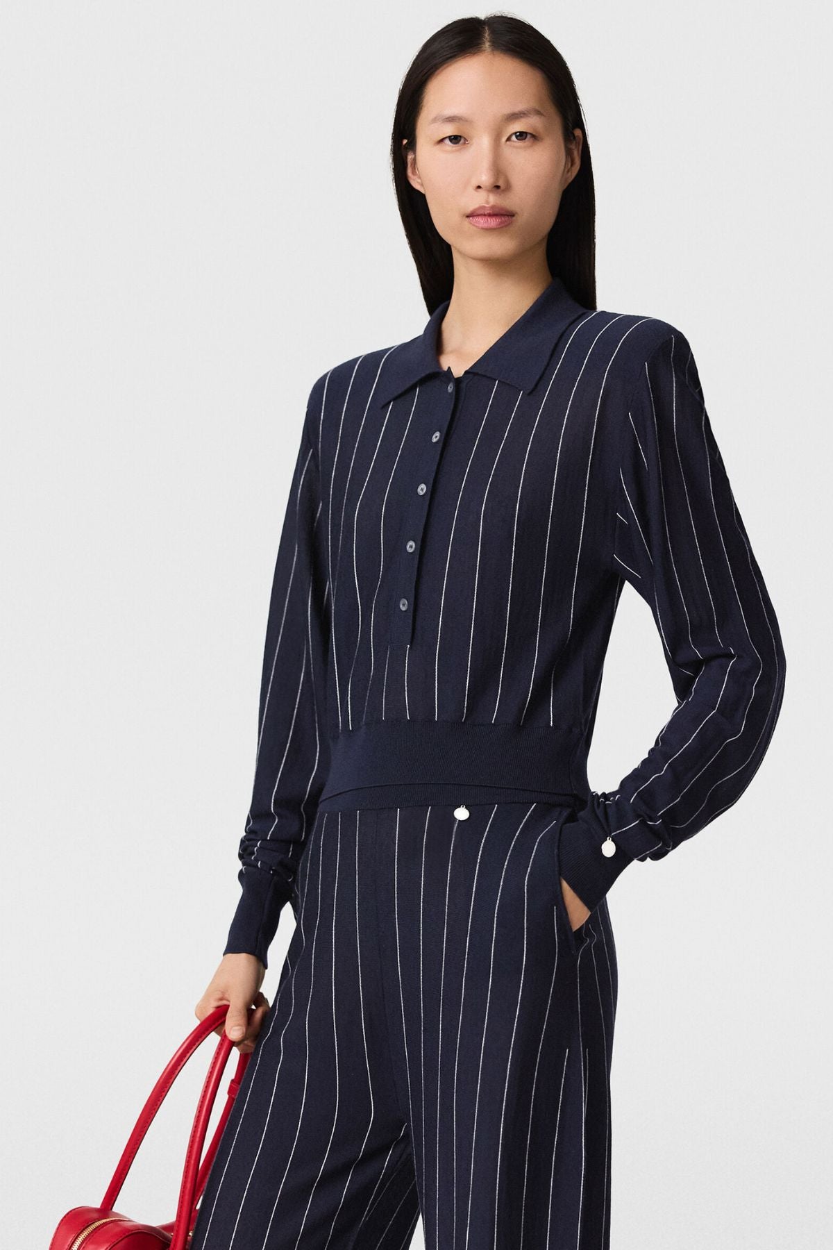 Stella McCartney Pinstripe Light Knit Polo - Ink/ White
