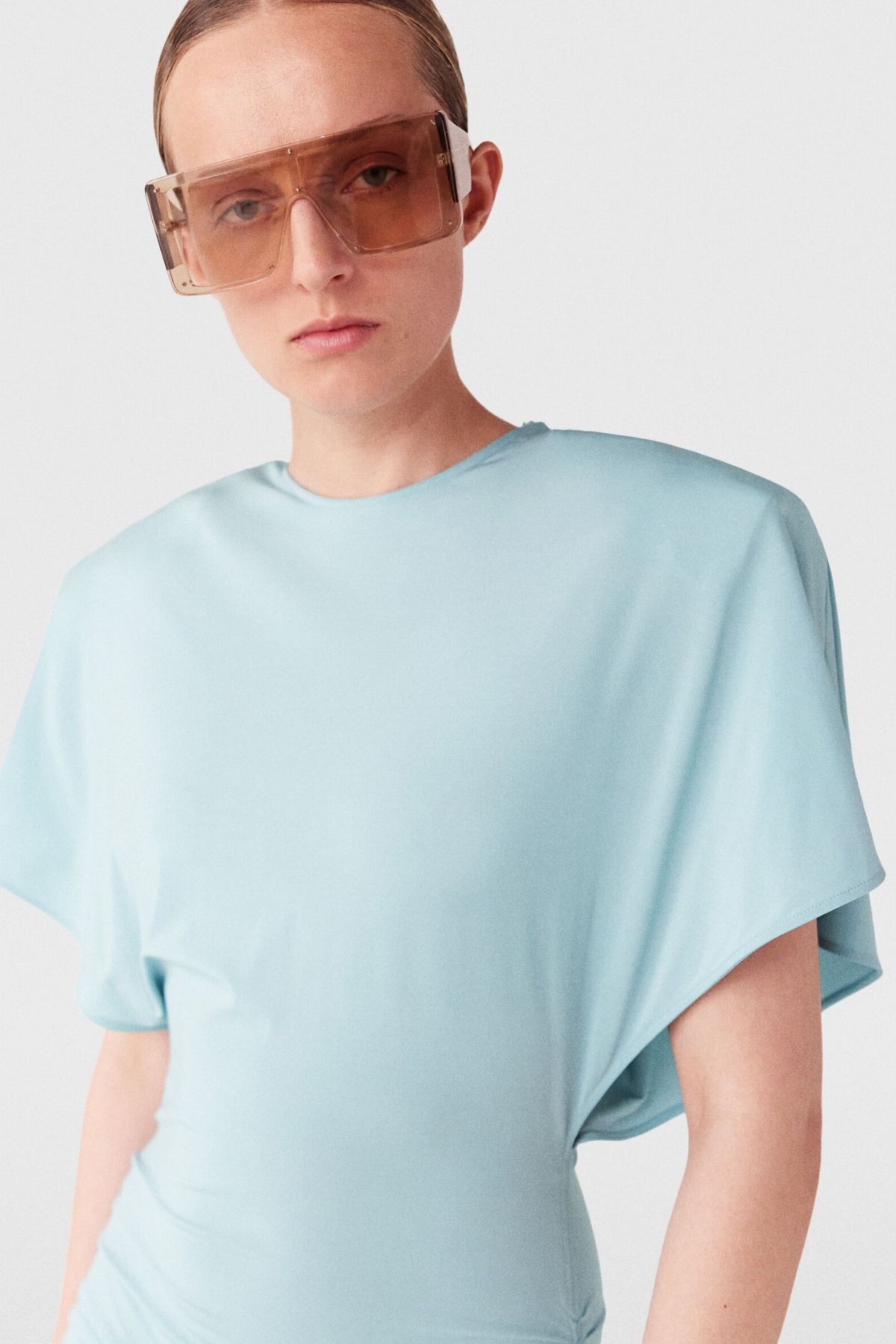 Stella McCartney Strong Shoulder Short Sleeve Midi Dress - Light Blue