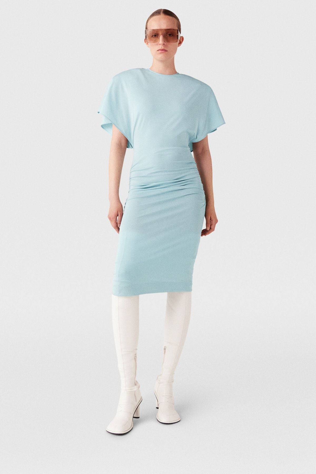 Stella McCartney Strong Shoulder Short Sleeve Midi Dress - Light Blue