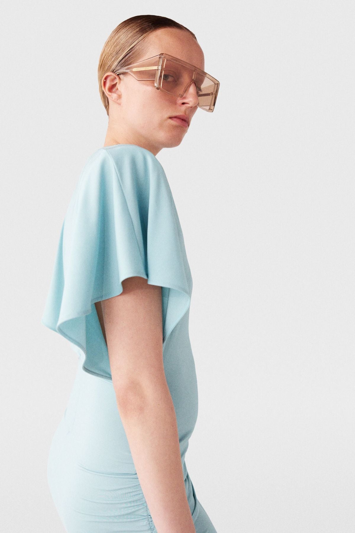 Stella McCartney Strong Shoulder Short Sleeve Midi Dress - Light Blue