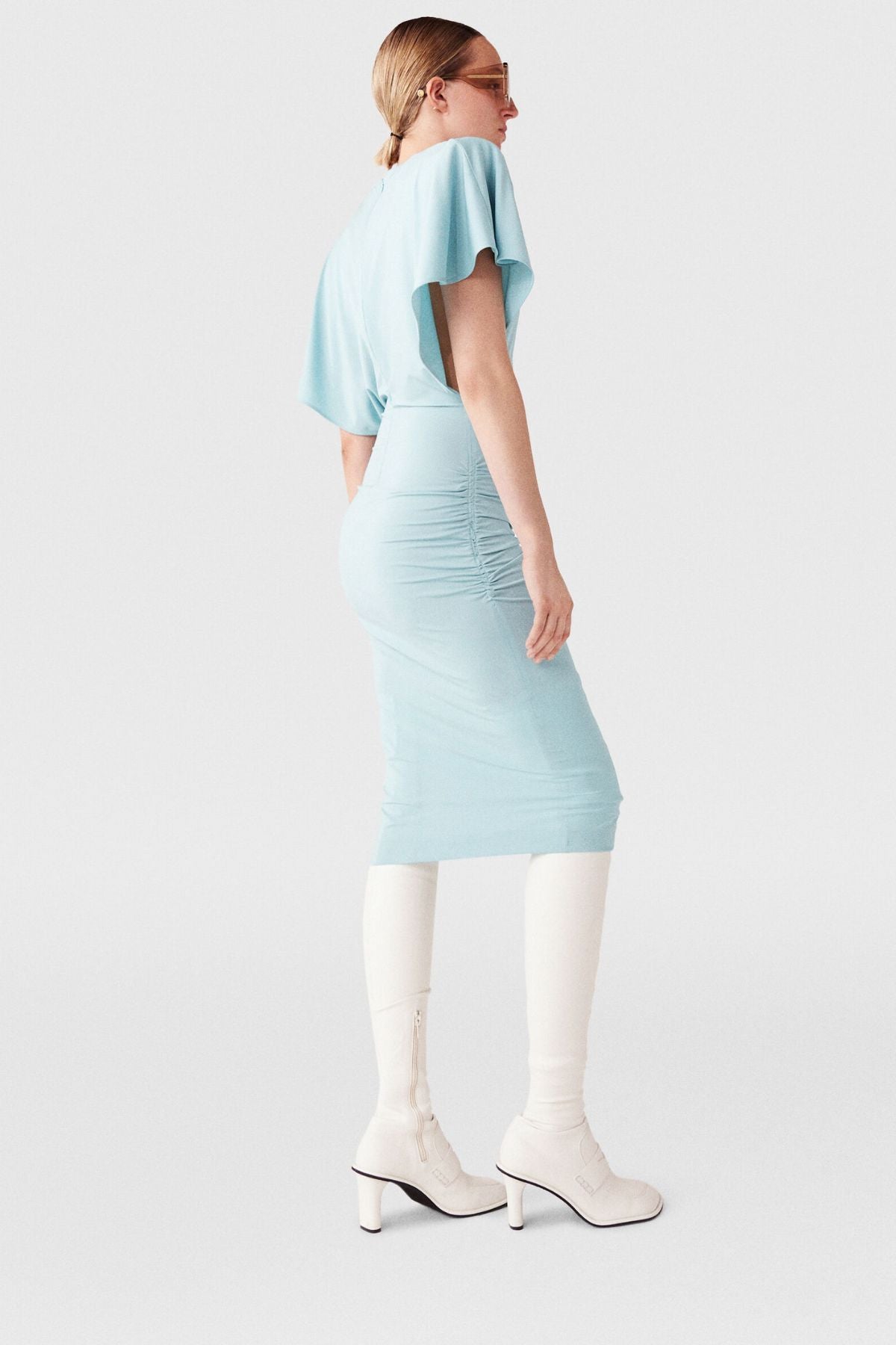Stella McCartney Strong Shoulder Short Sleeve Midi Dress - Light Blue